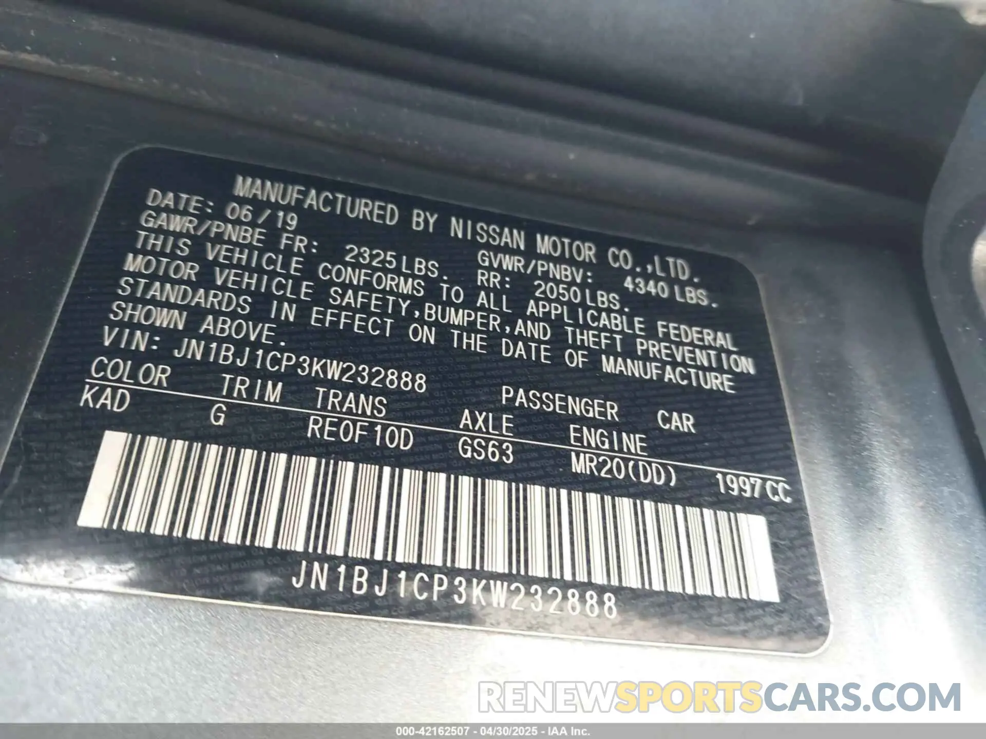 9 Photograph of a damaged car JN1BJ1CP3KW232888 NISSAN ROGUE SPORT 2019