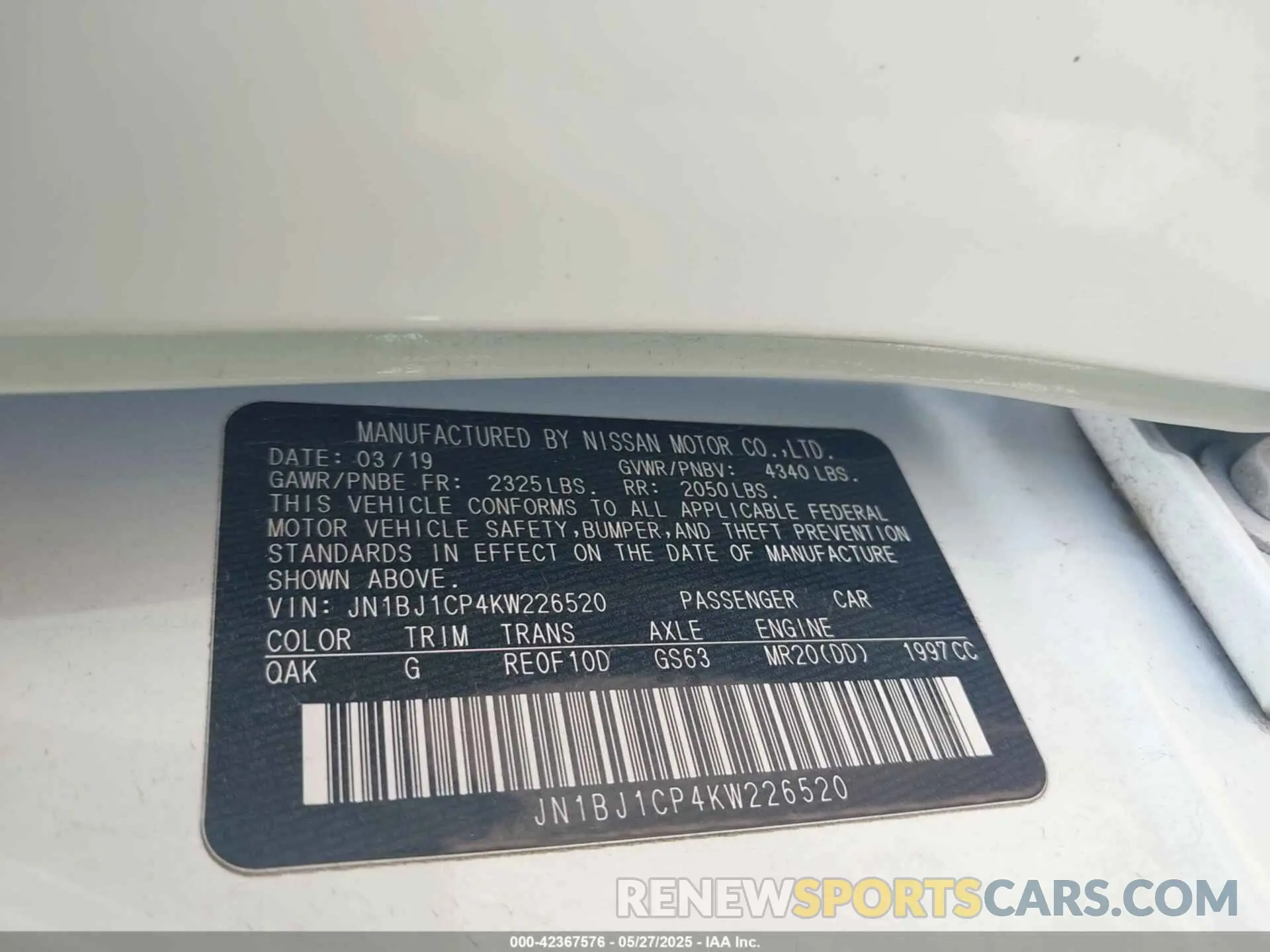 9 Photograph of a damaged car JN1BJ1CP4KW226520 NISSAN ROGUE SPORT 2019