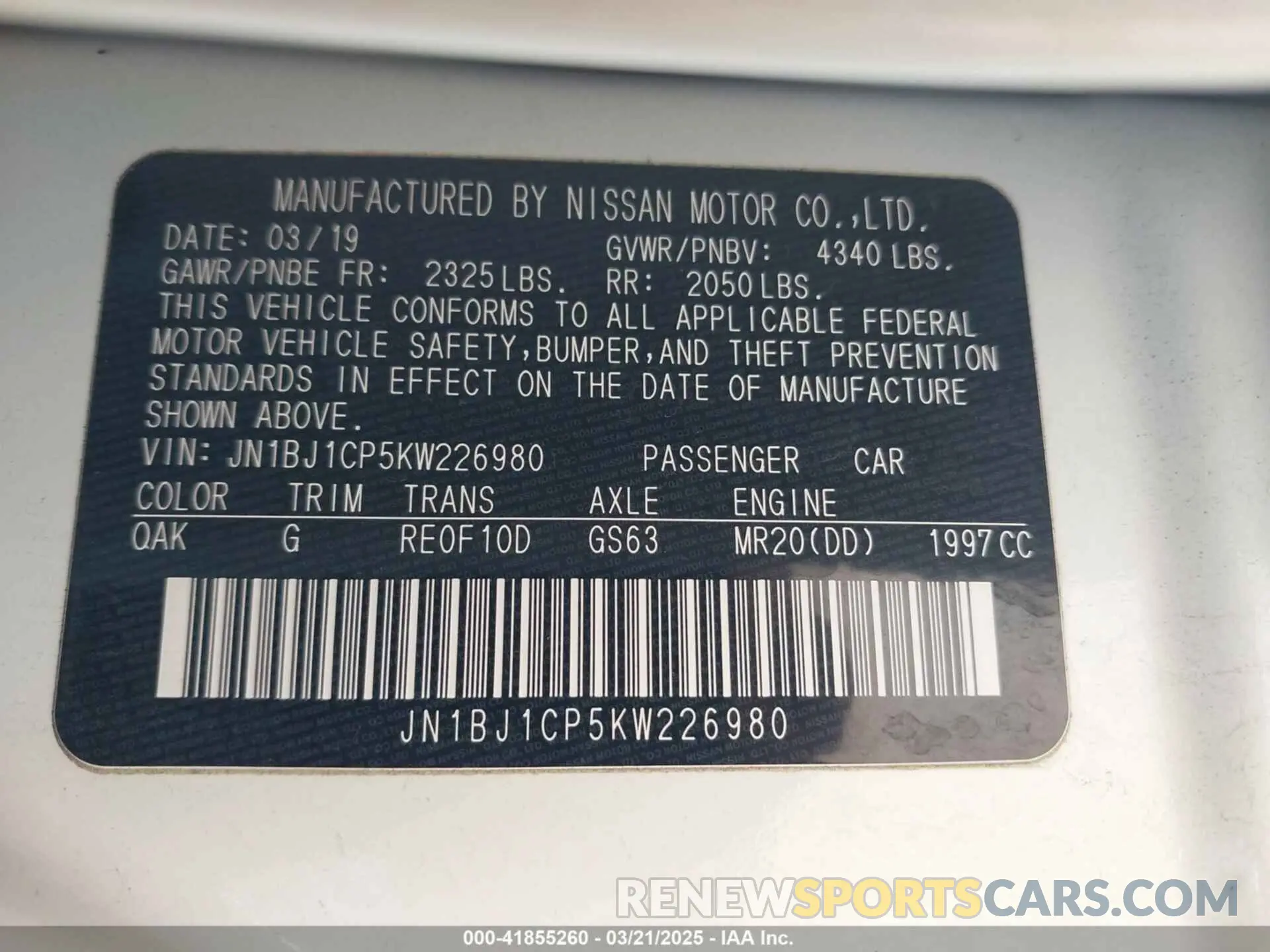 9 Photograph of a damaged car JN1BJ1CP5KW226980 NISSAN ROGUE SPORT 2019