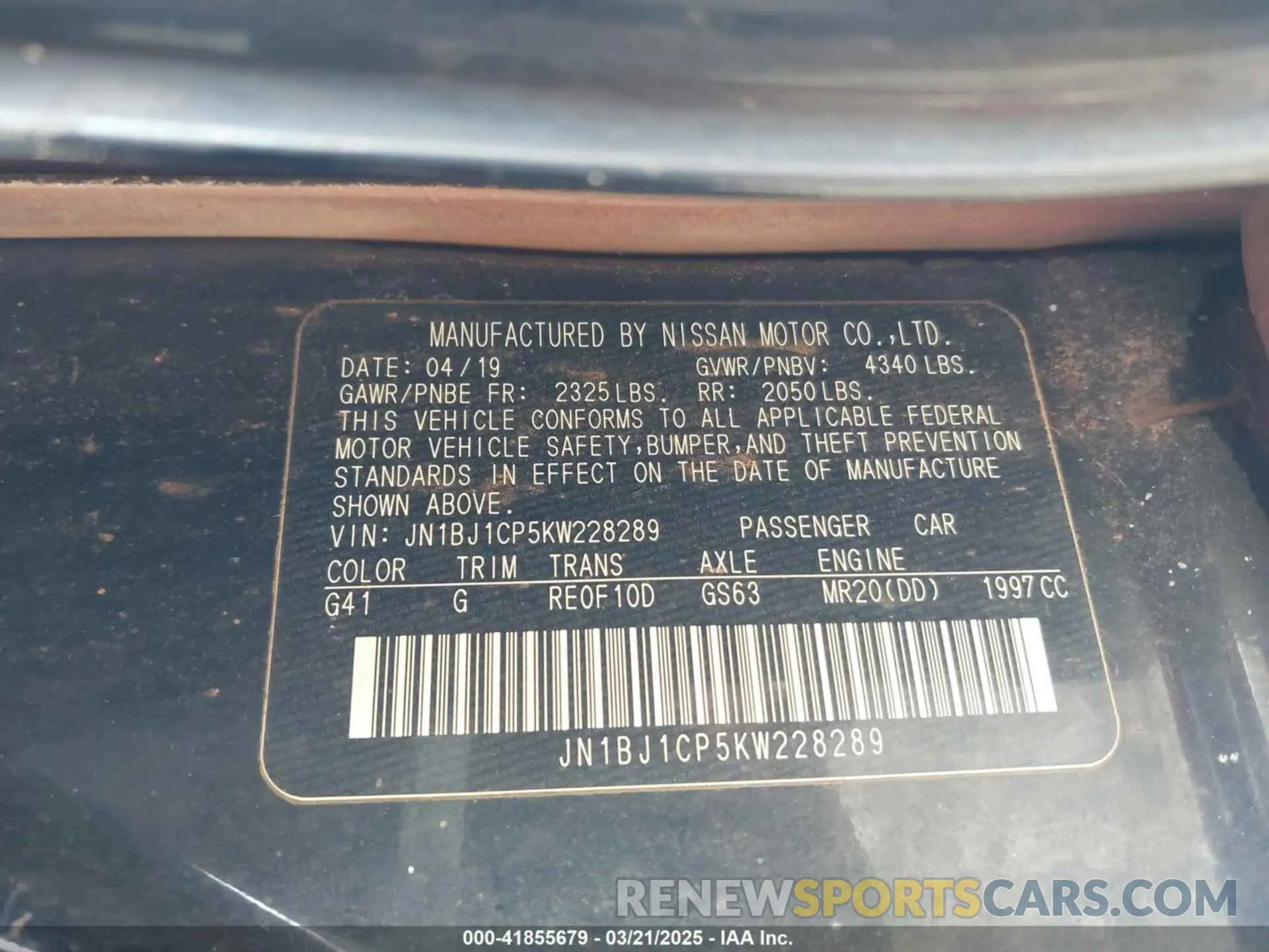 9 Photograph of a damaged car JN1BJ1CP5KW228289 NISSAN ROGUE SPORT 2019