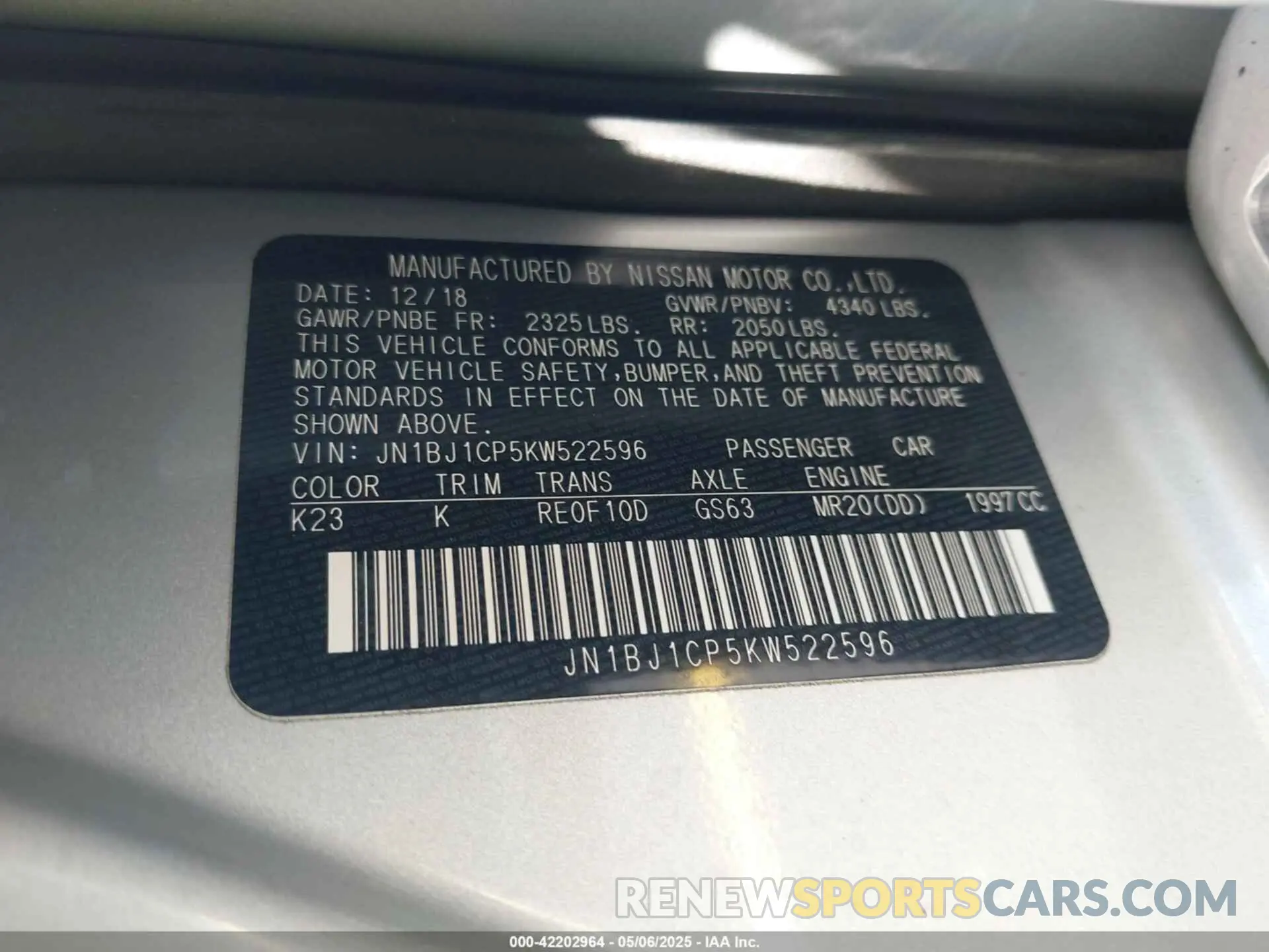 9 Photograph of a damaged car JN1BJ1CP5KW522596 NISSAN ROGUE SPORT 2019