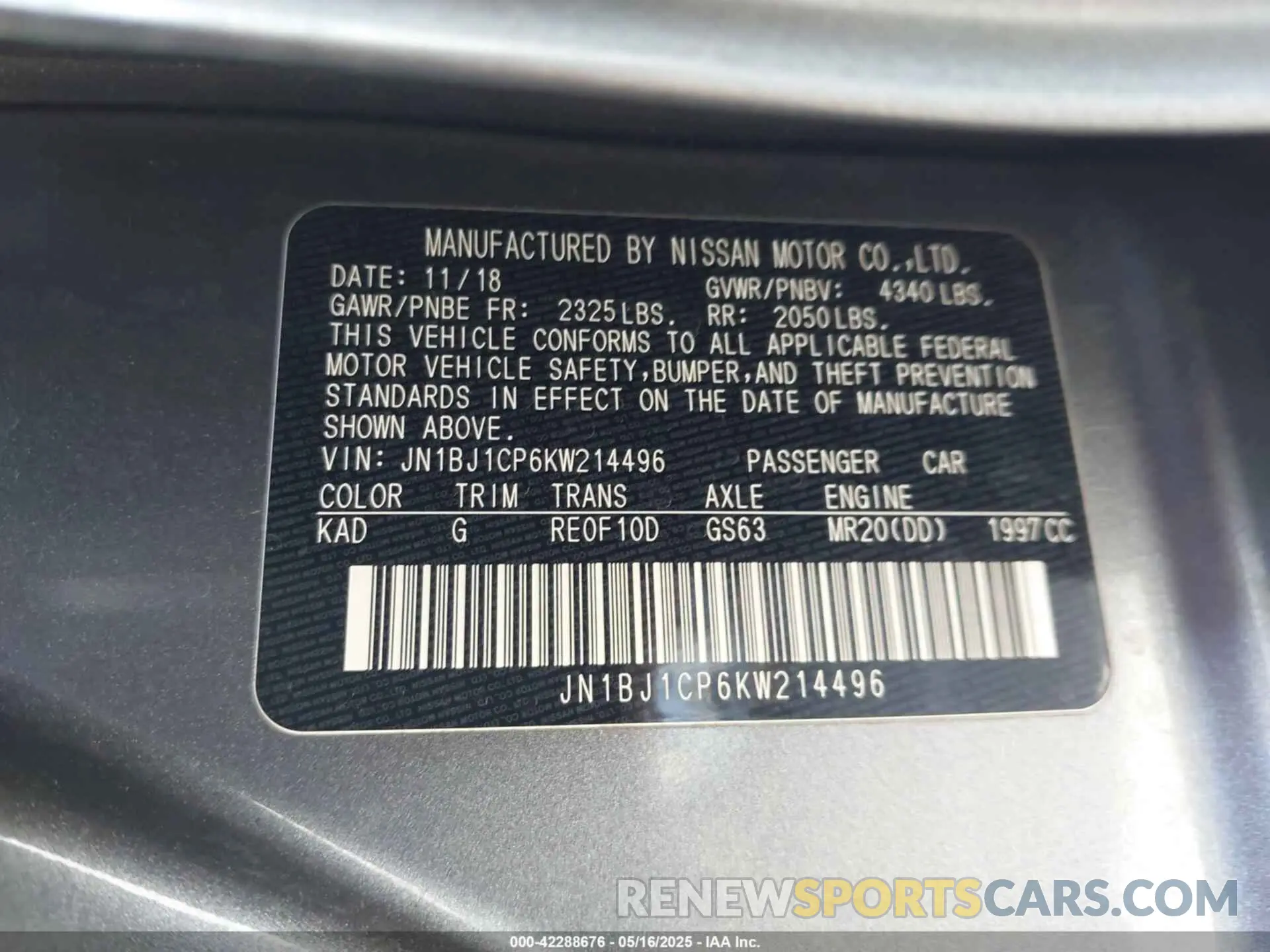 9 Photograph of a damaged car JN1BJ1CP6KW214496 NISSAN ROGUE SPORT 2019