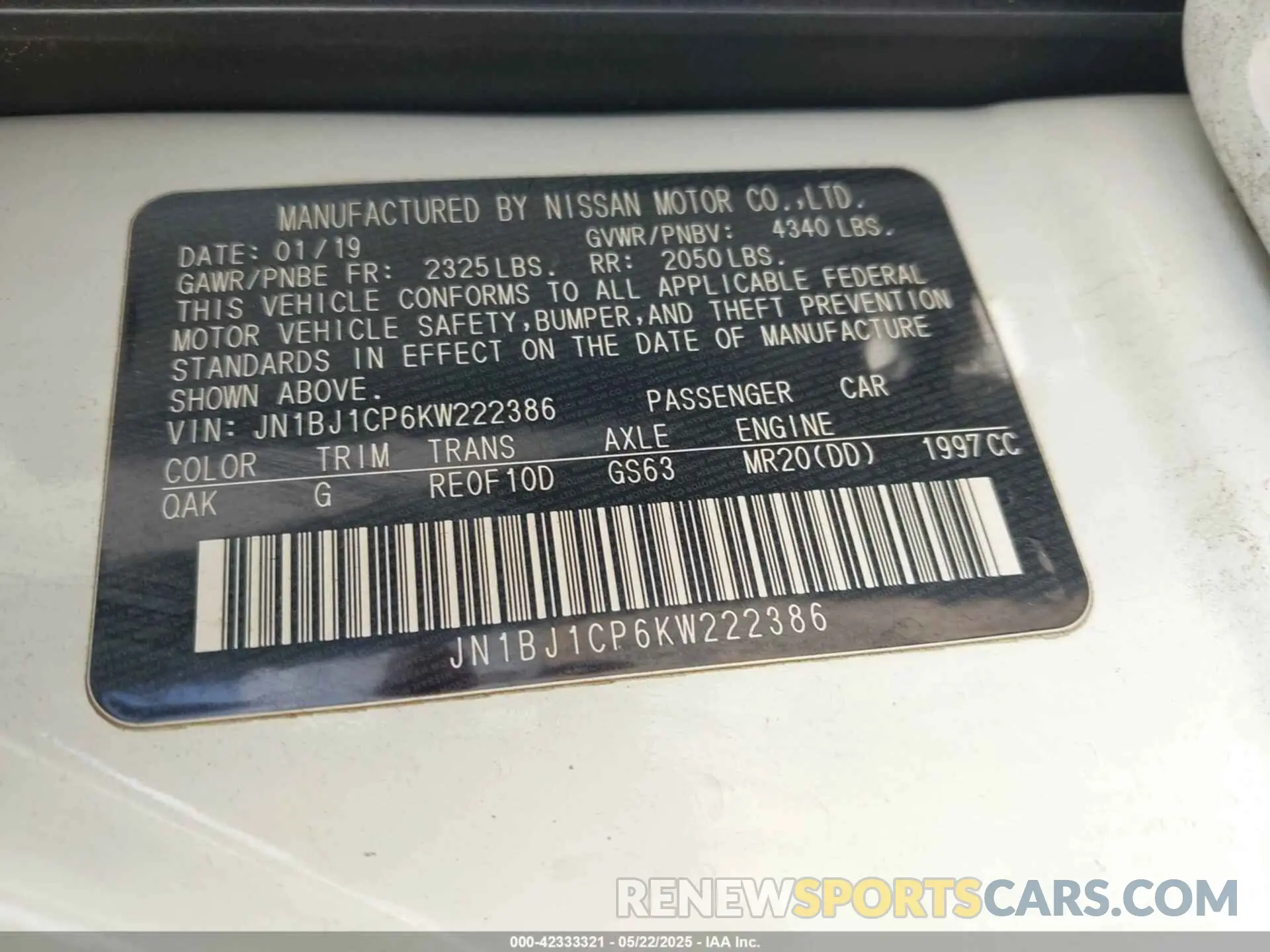 9 Photograph of a damaged car JN1BJ1CP6KW222386 NISSAN ROGUE SPORT 2019