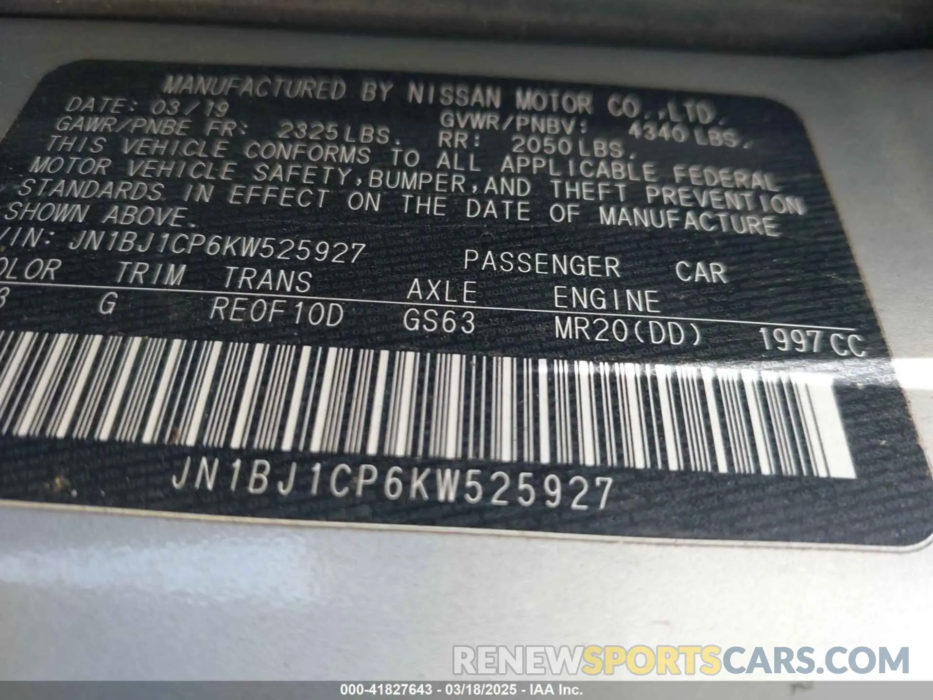 9 Photograph of a damaged car JN1BJ1CP6KW525927 NISSAN ROGUE SPORT 2019