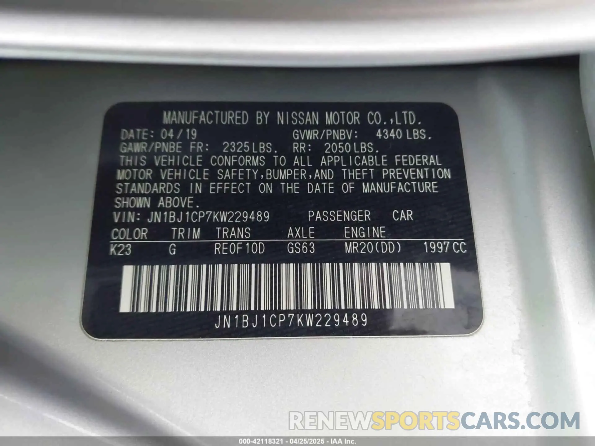 9 Photograph of a damaged car JN1BJ1CP7KW229489 NISSAN ROGUE SPORT 2019