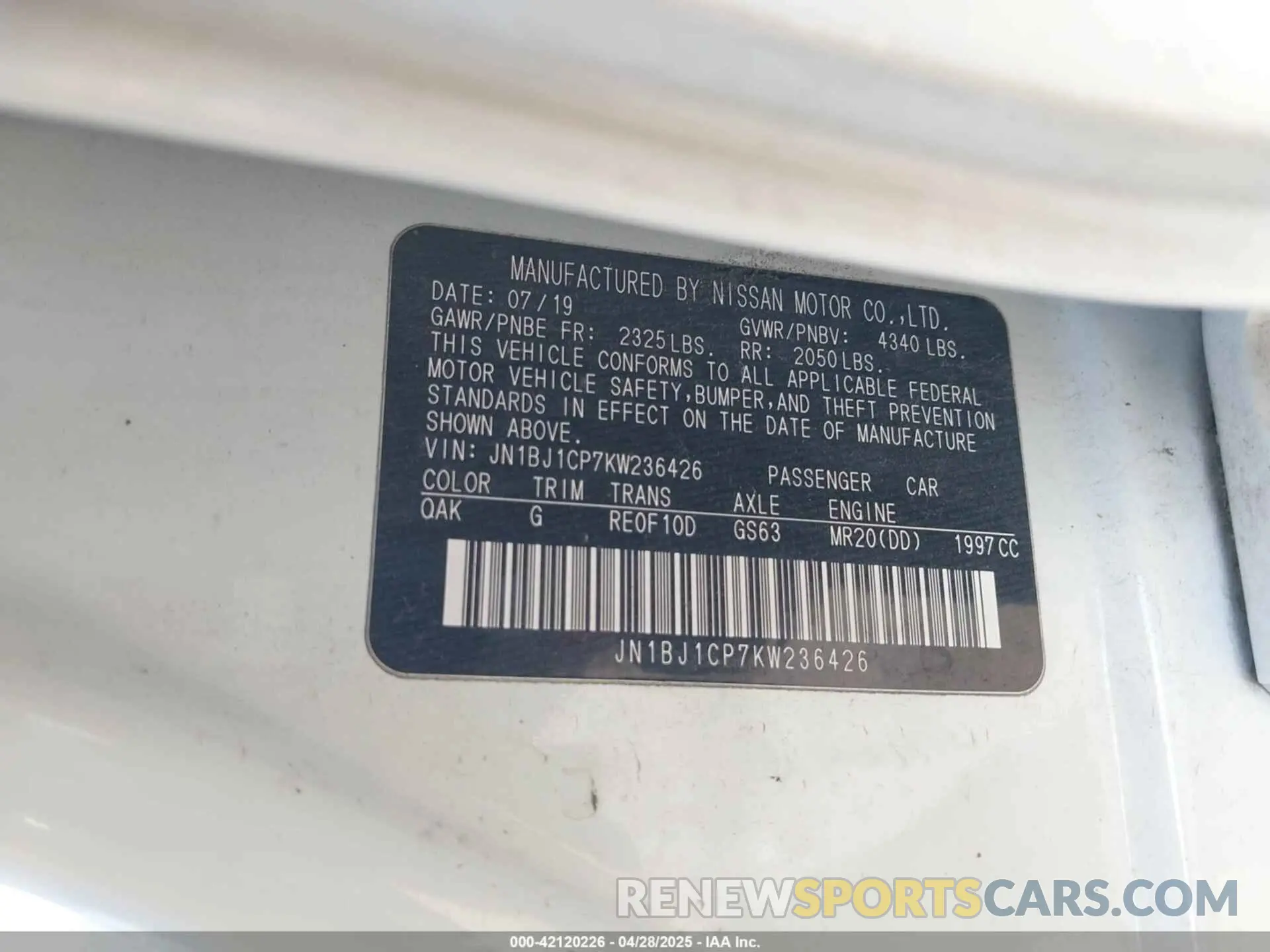 9 Photograph of a damaged car JN1BJ1CP7KW236426 NISSAN ROGUE SPORT 2019