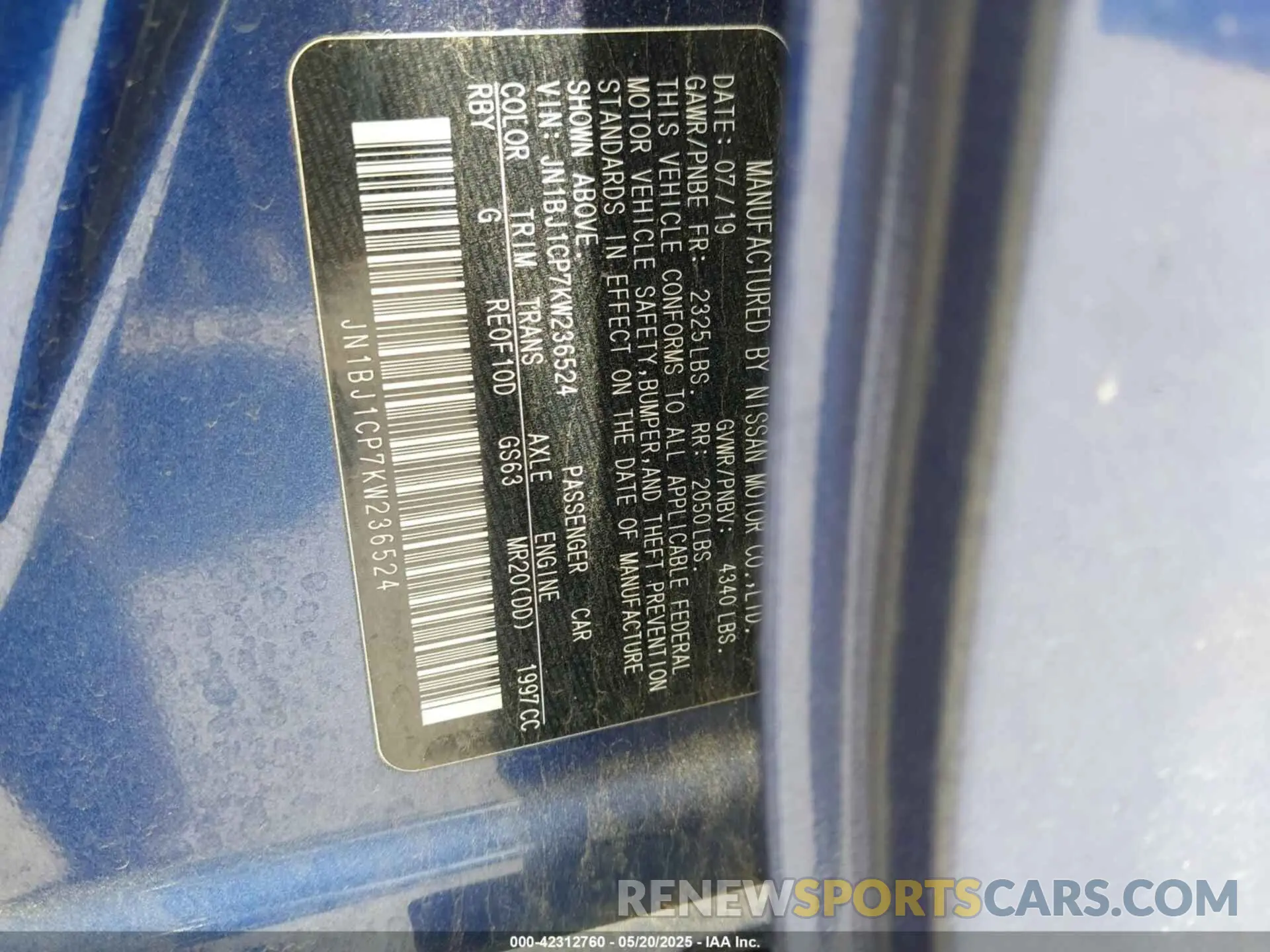 9 Photograph of a damaged car JN1BJ1CP7KW236524 NISSAN ROGUE SPORT 2019