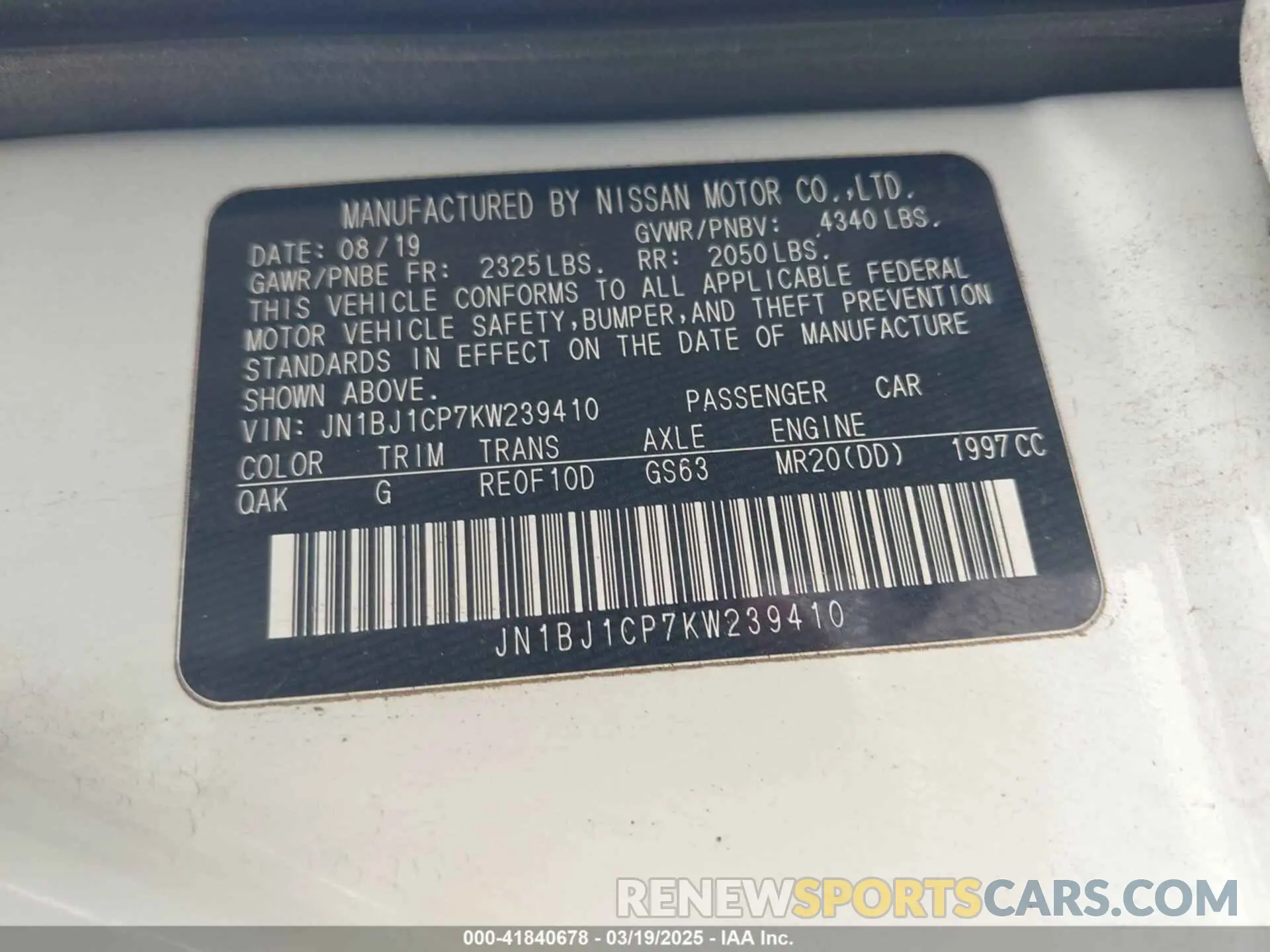 9 Photograph of a damaged car JN1BJ1CP7KW239410 NISSAN ROGUE SPORT 2019