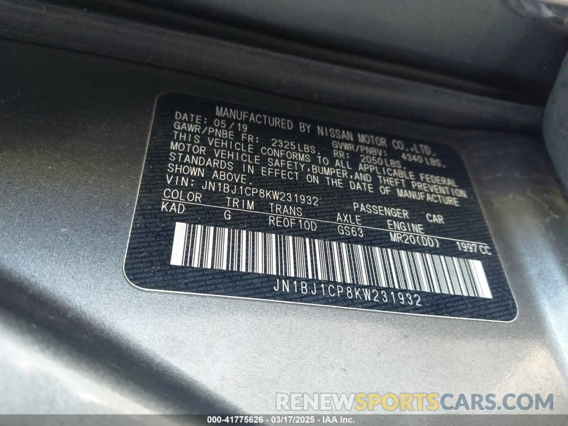 9 Photograph of a damaged car JN1BJ1CP8KW231932 NISSAN ROGUE SPORT 2019