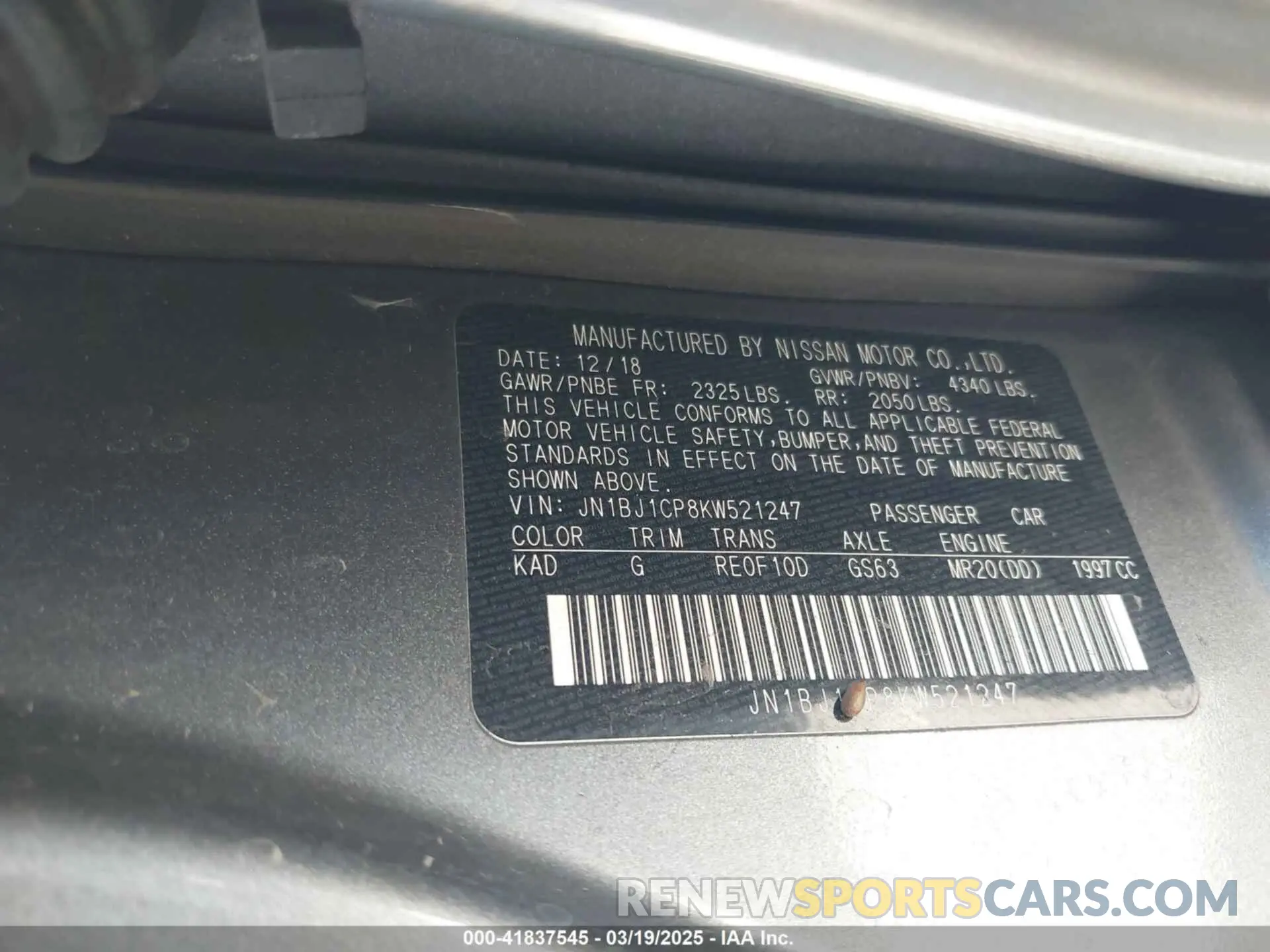 9 Photograph of a damaged car JN1BJ1CP8KW521247 NISSAN ROGUE SPORT 2019