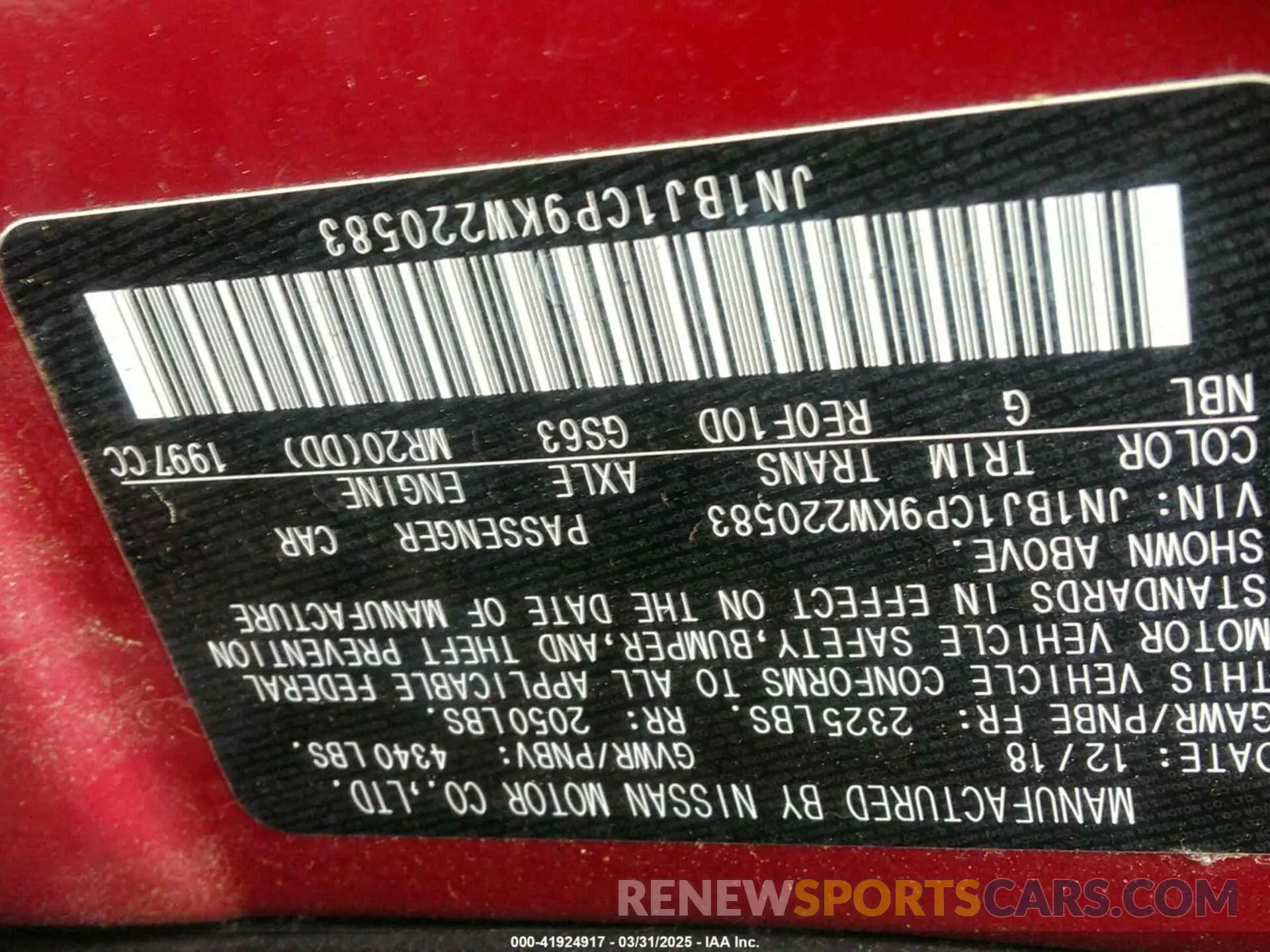9 Photograph of a damaged car JN1BJ1CP9KW220583 NISSAN ROGUE SPORT 2019