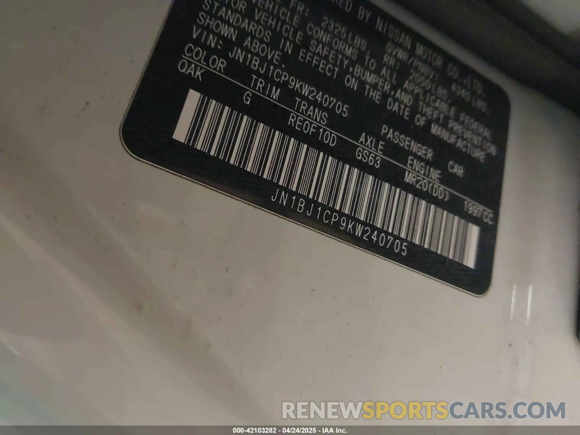9 Photograph of a damaged car JN1BJ1CP9KW240705 NISSAN ROGUE SPORT 2019