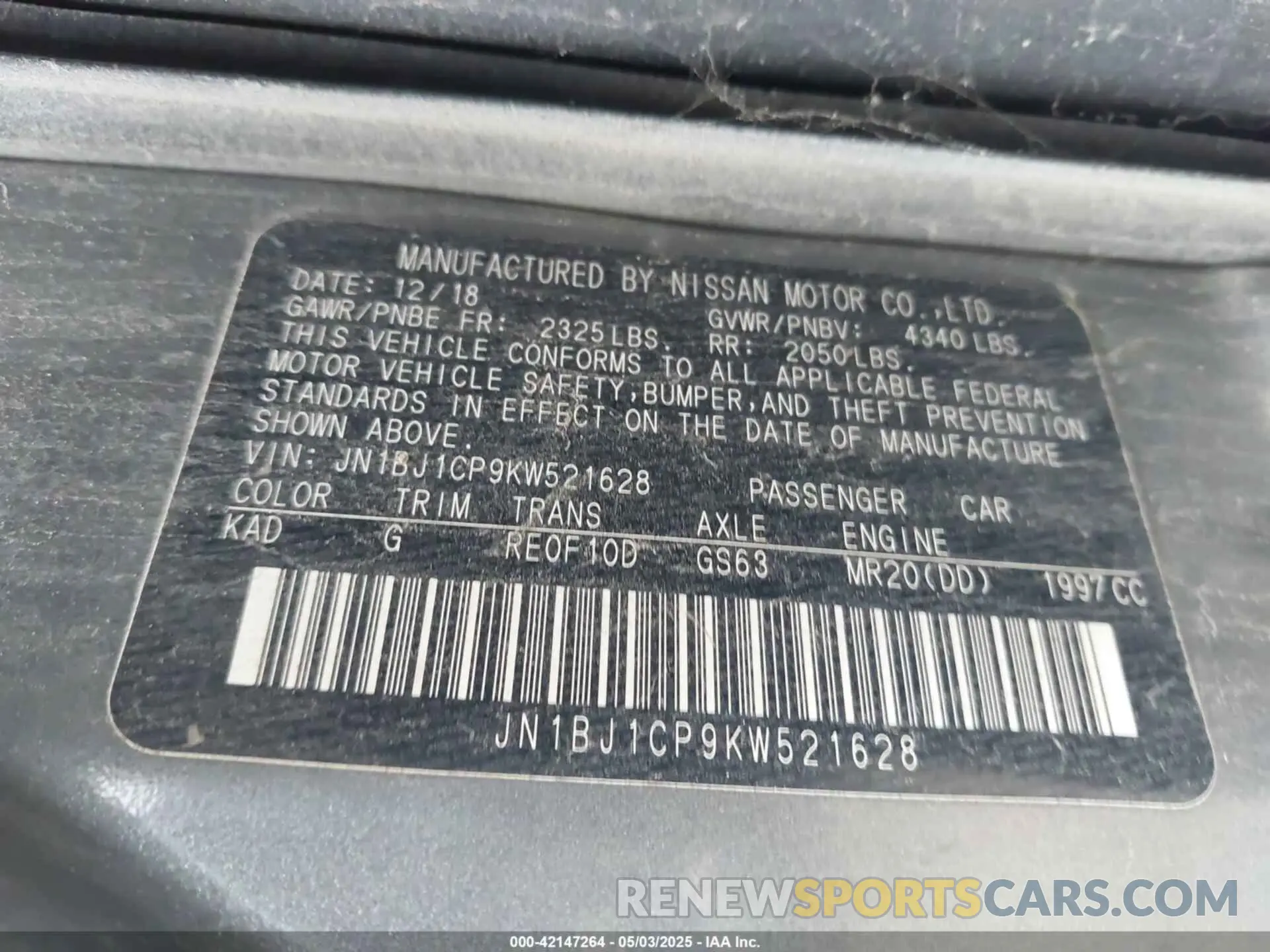9 Photograph of a damaged car JN1BJ1CP9KW521628 NISSAN ROGUE SPORT 2019
