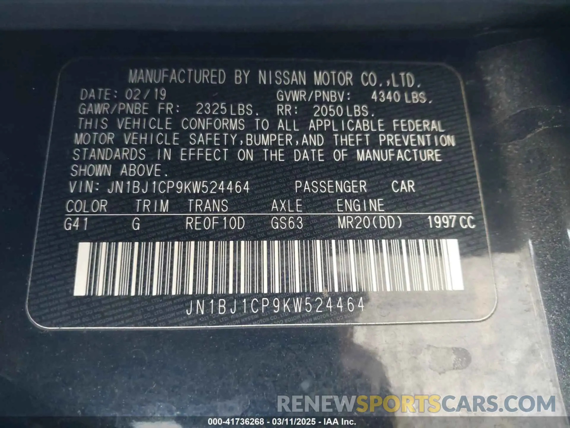 9 Photograph of a damaged car JN1BJ1CP9KW524464 NISSAN ROGUE SPORT 2019