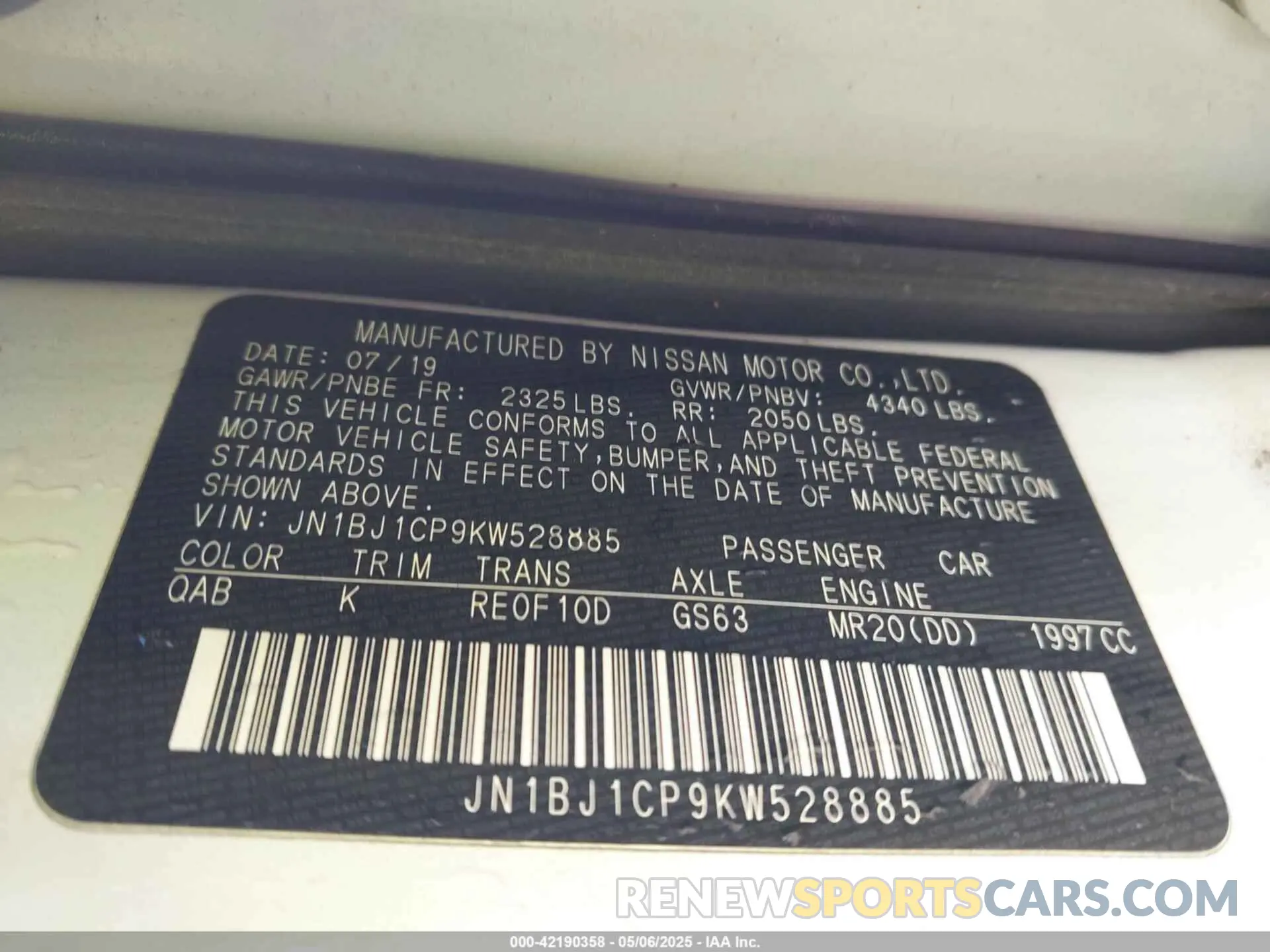 9 Photograph of a damaged car JN1BJ1CP9KW528885 NISSAN ROGUE SPORT 2019