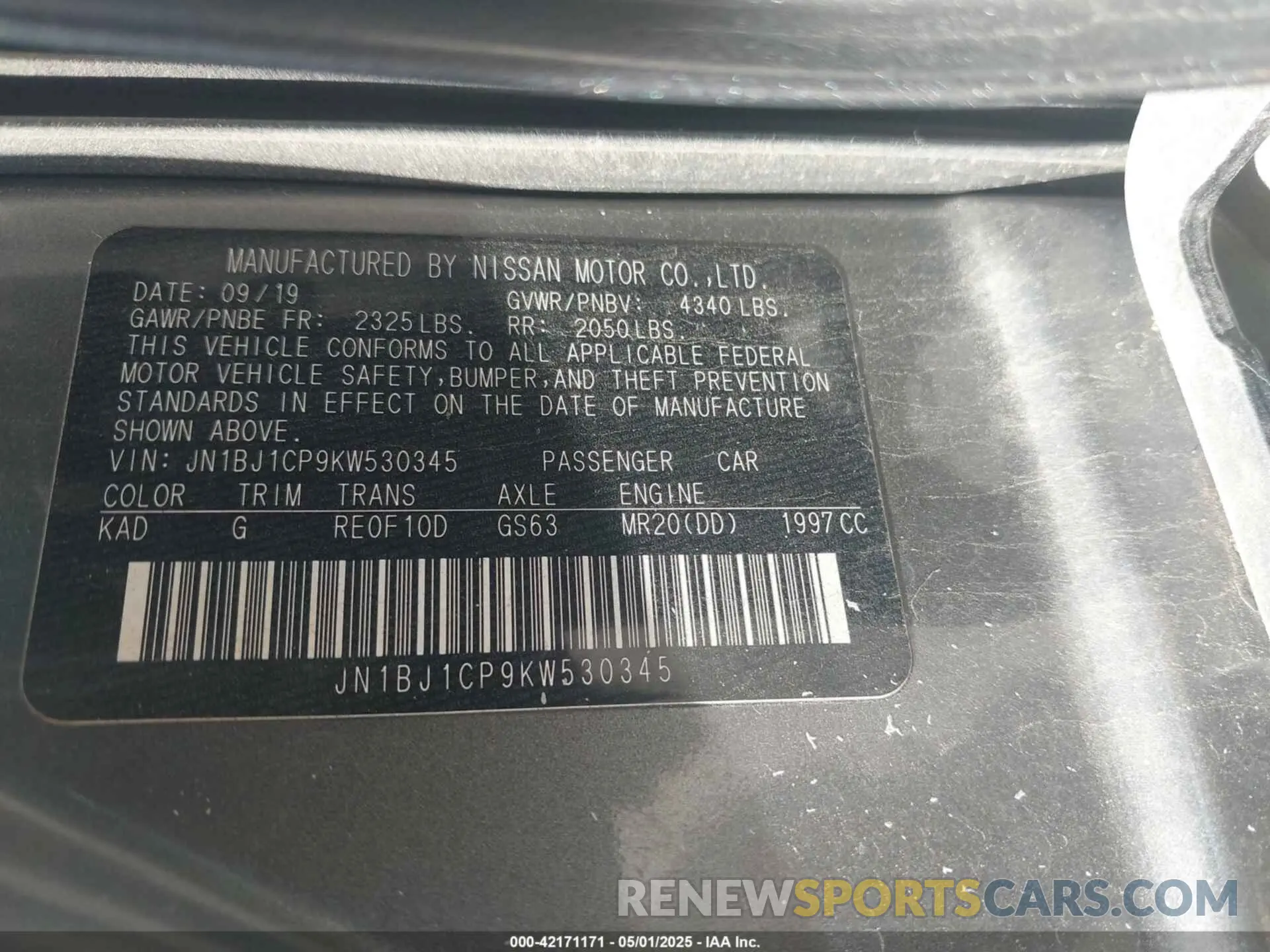 9 Photograph of a damaged car JN1BJ1CP9KW530345 NISSAN ROGUE SPORT 2019