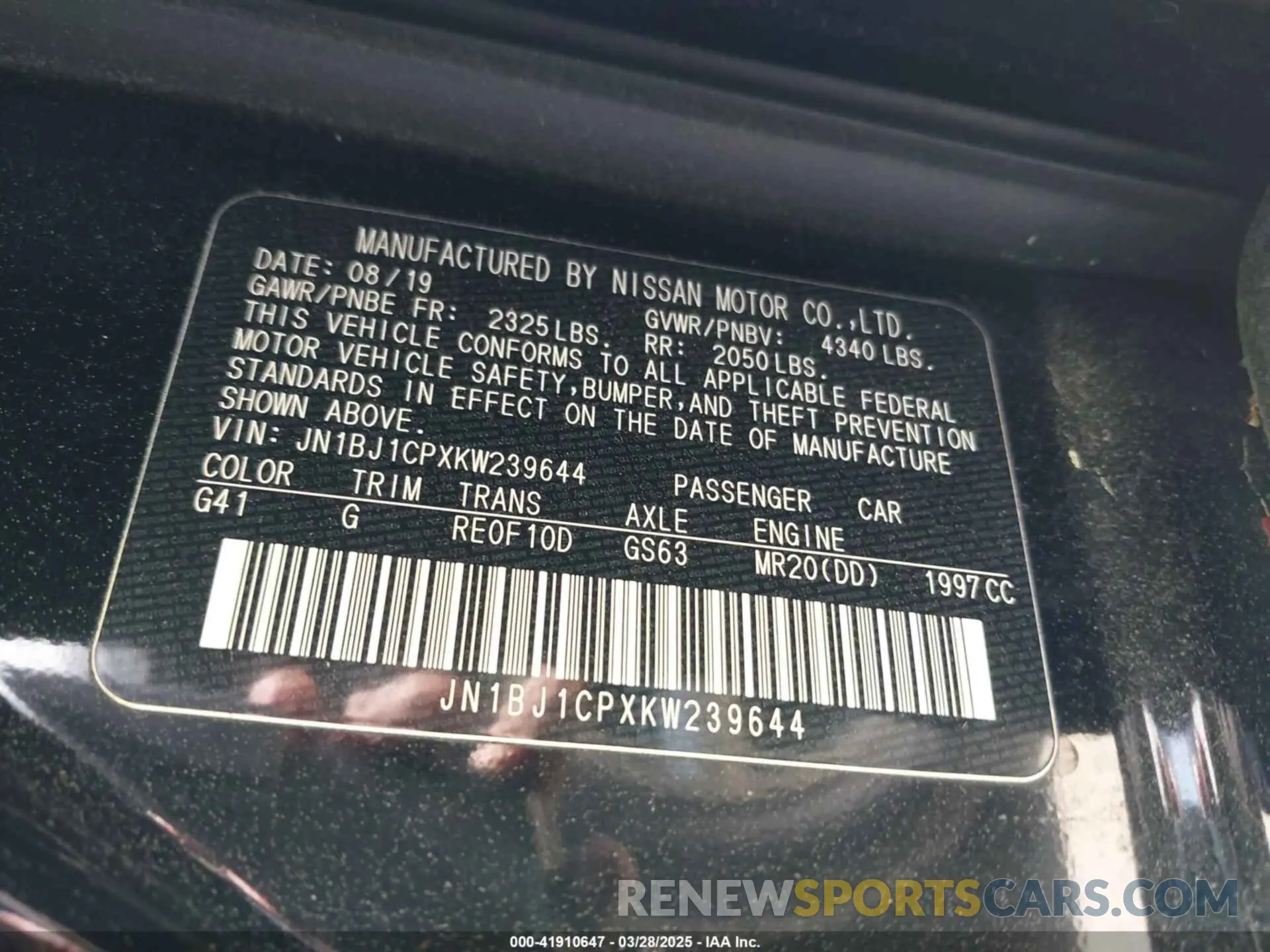 9 Photograph of a damaged car JN1BJ1CPXKW239644 NISSAN ROGUE SPORT 2019
