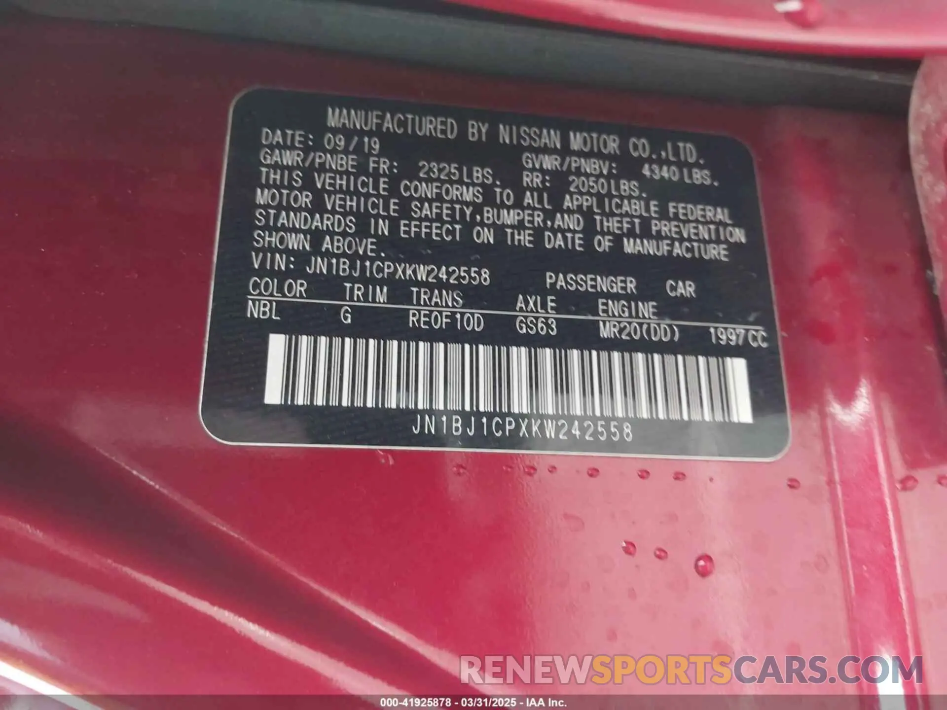 9 Photograph of a damaged car JN1BJ1CPXKW242558 NISSAN ROGUE SPORT 2019