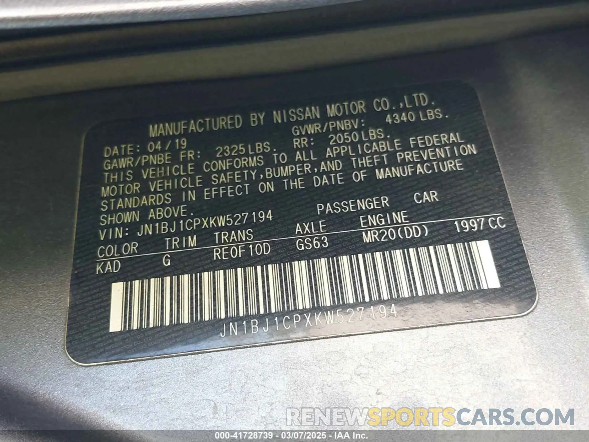 9 Photograph of a damaged car JN1BJ1CPXKW527194 NISSAN ROGUE SPORT 2019