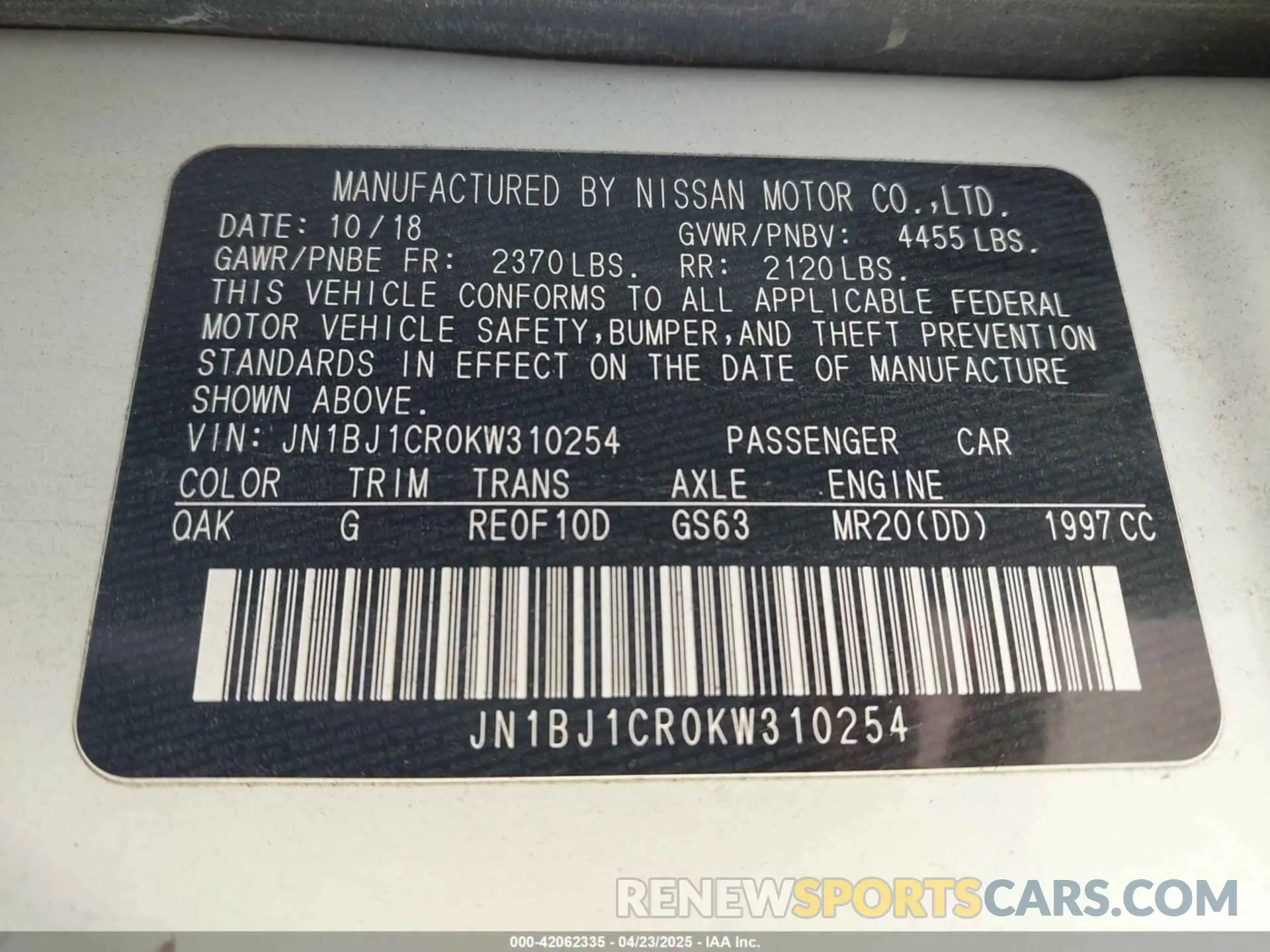 9 Photograph of a damaged car JN1BJ1CR0KW310254 NISSAN ROGUE SPORT 2019