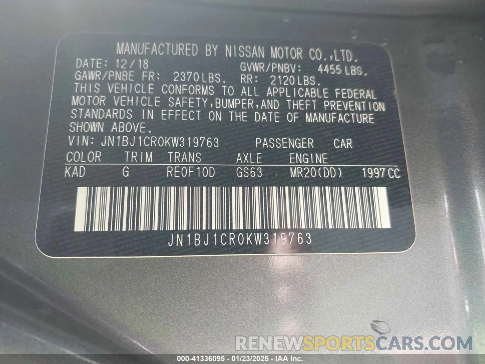 9 Photograph of a damaged car JN1BJ1CR0KW319763 NISSAN ROGUE SPORT 2019