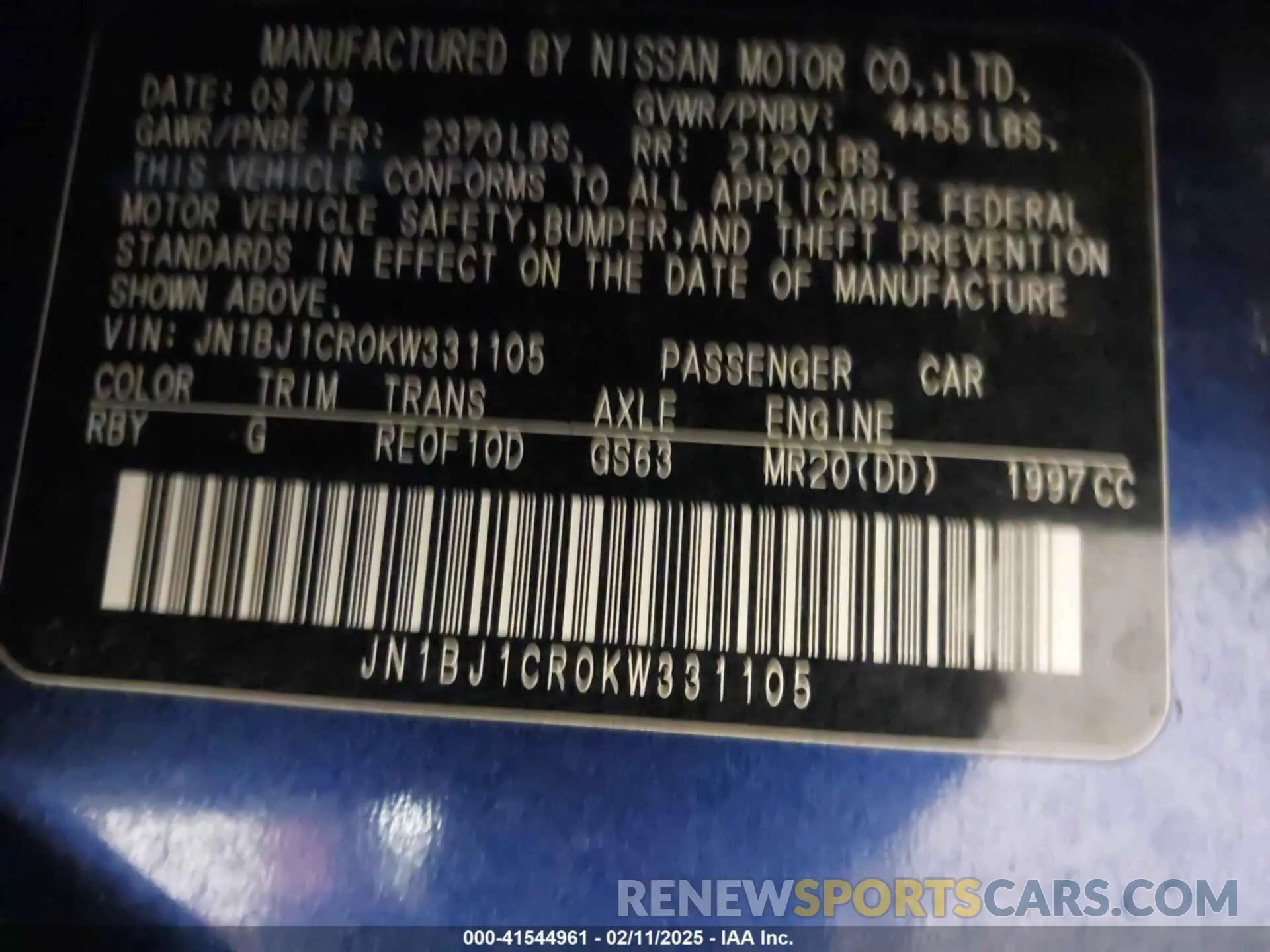 9 Photograph of a damaged car JN1BJ1CR0KW331105 NISSAN ROGUE SPORT 2019