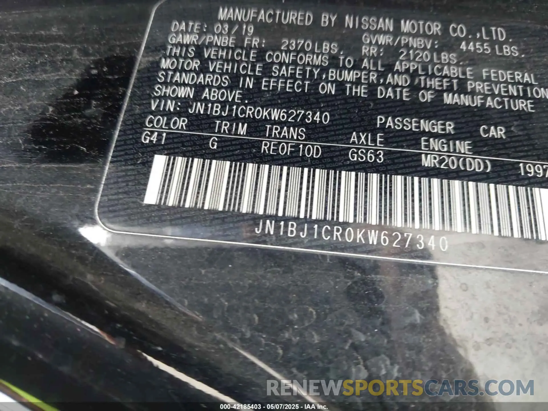 9 Photograph of a damaged car JN1BJ1CR0KW627340 NISSAN ROGUE SPORT 2019