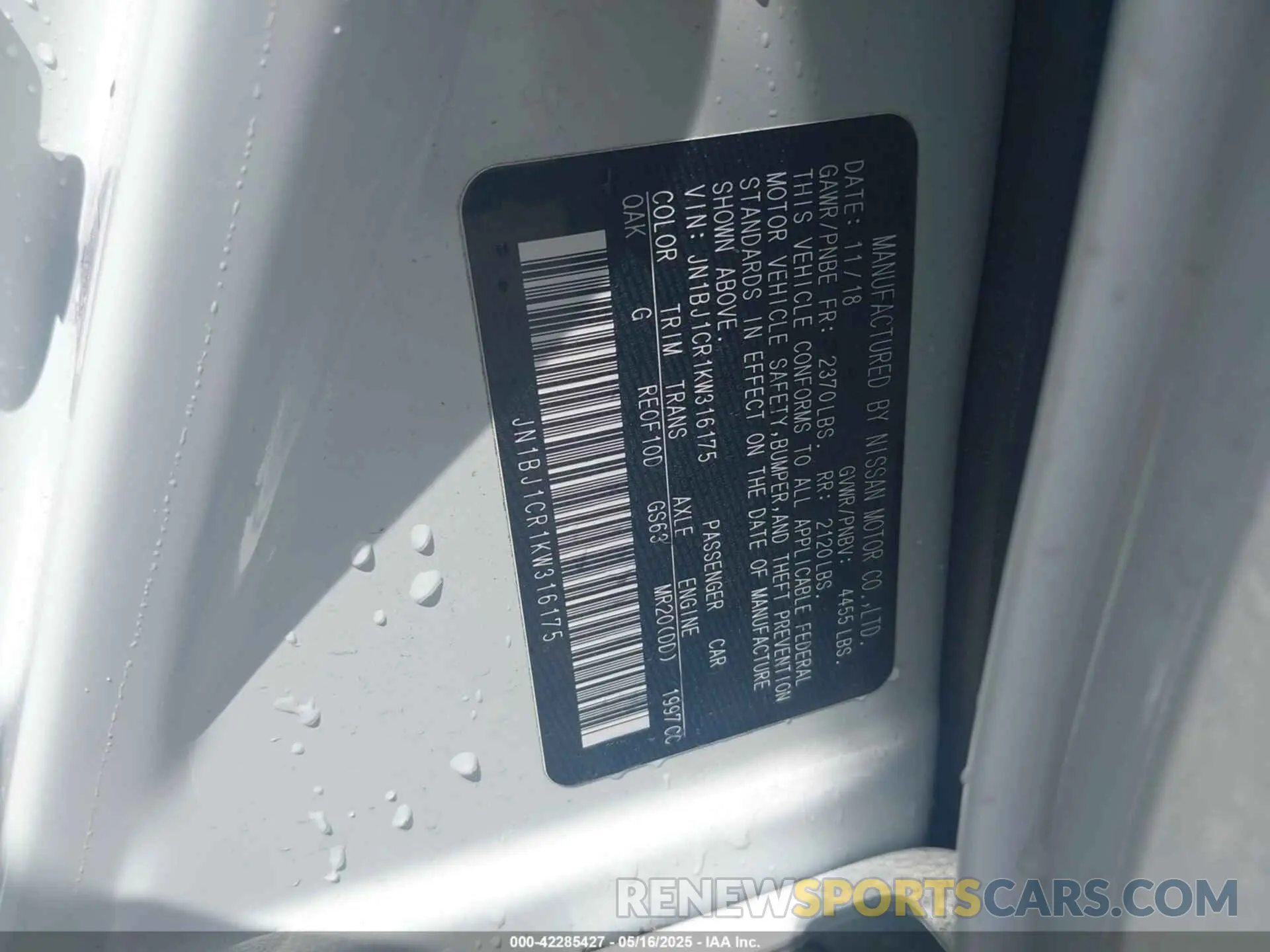 9 Photograph of a damaged car JN1BJ1CR1KW316175 NISSAN ROGUE SPORT 2019