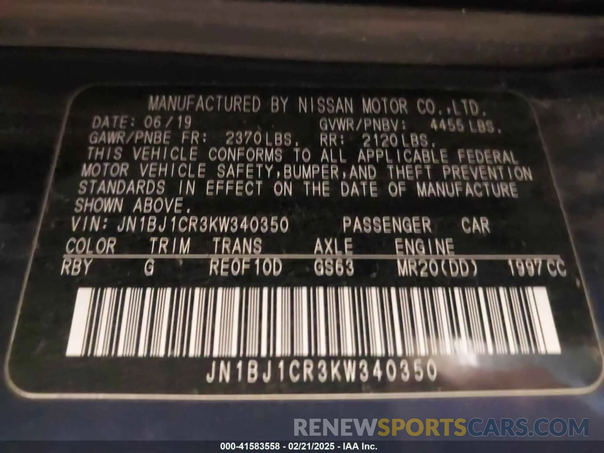 9 Photograph of a damaged car JN1BJ1CR3KW340350 NISSAN ROGUE SPORT 2019