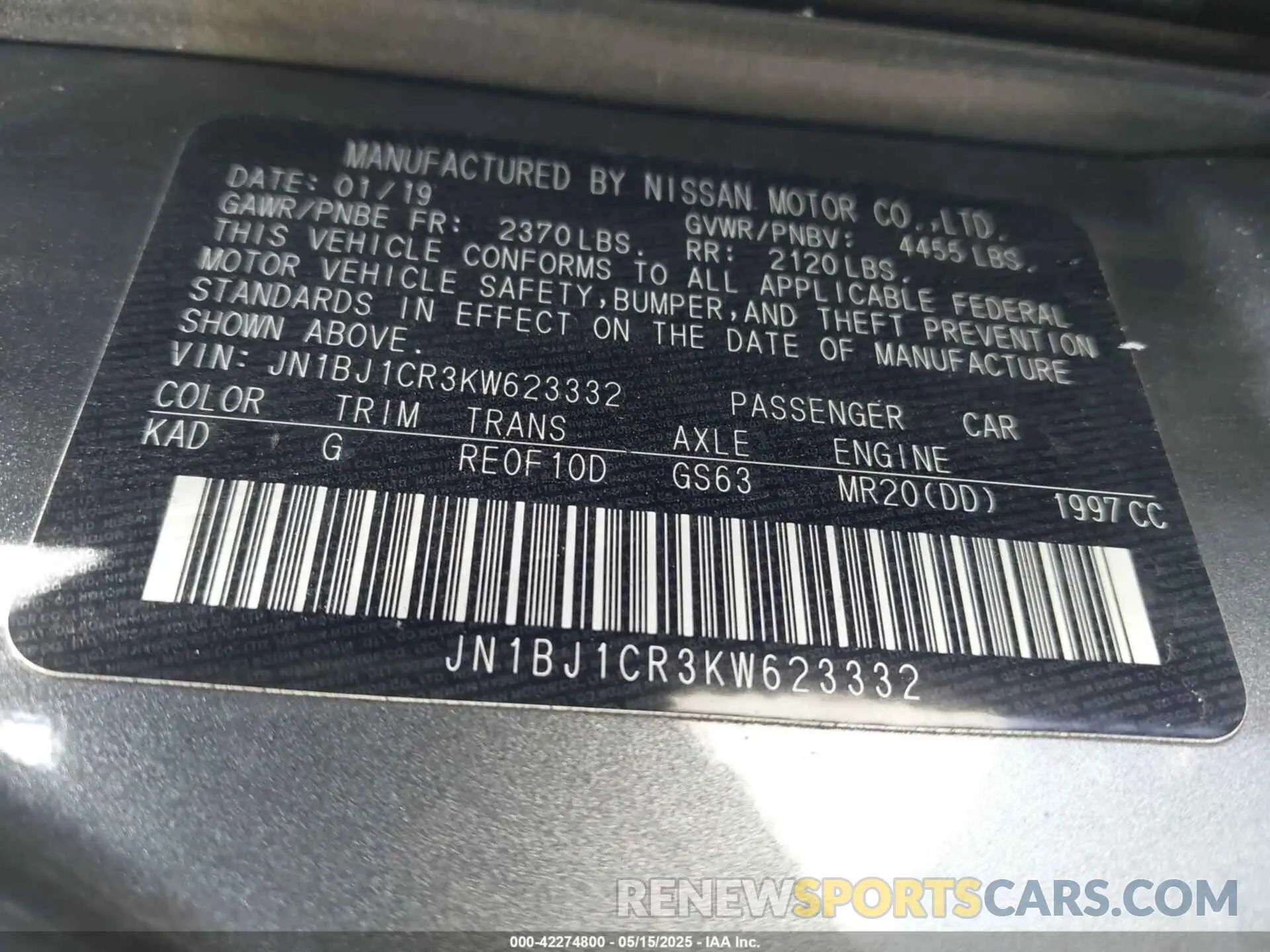 9 Photograph of a damaged car JN1BJ1CR3KW623332 NISSAN ROGUE SPORT 2019
