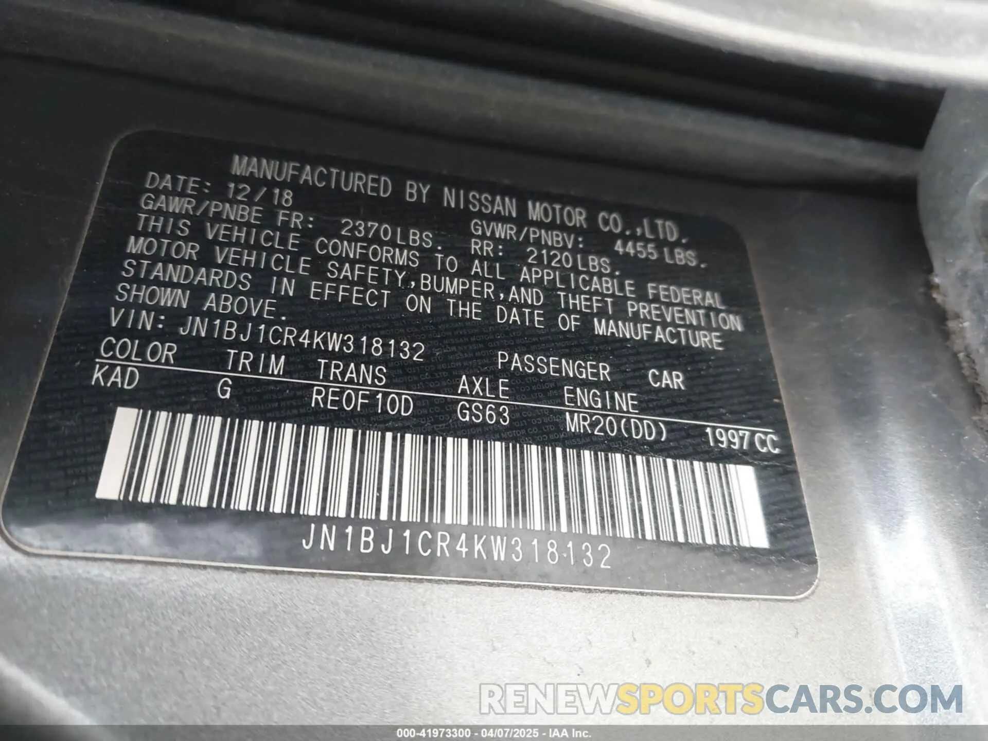 9 Photograph of a damaged car JN1BJ1CR4KW318132 NISSAN ROGUE SPORT 2019
