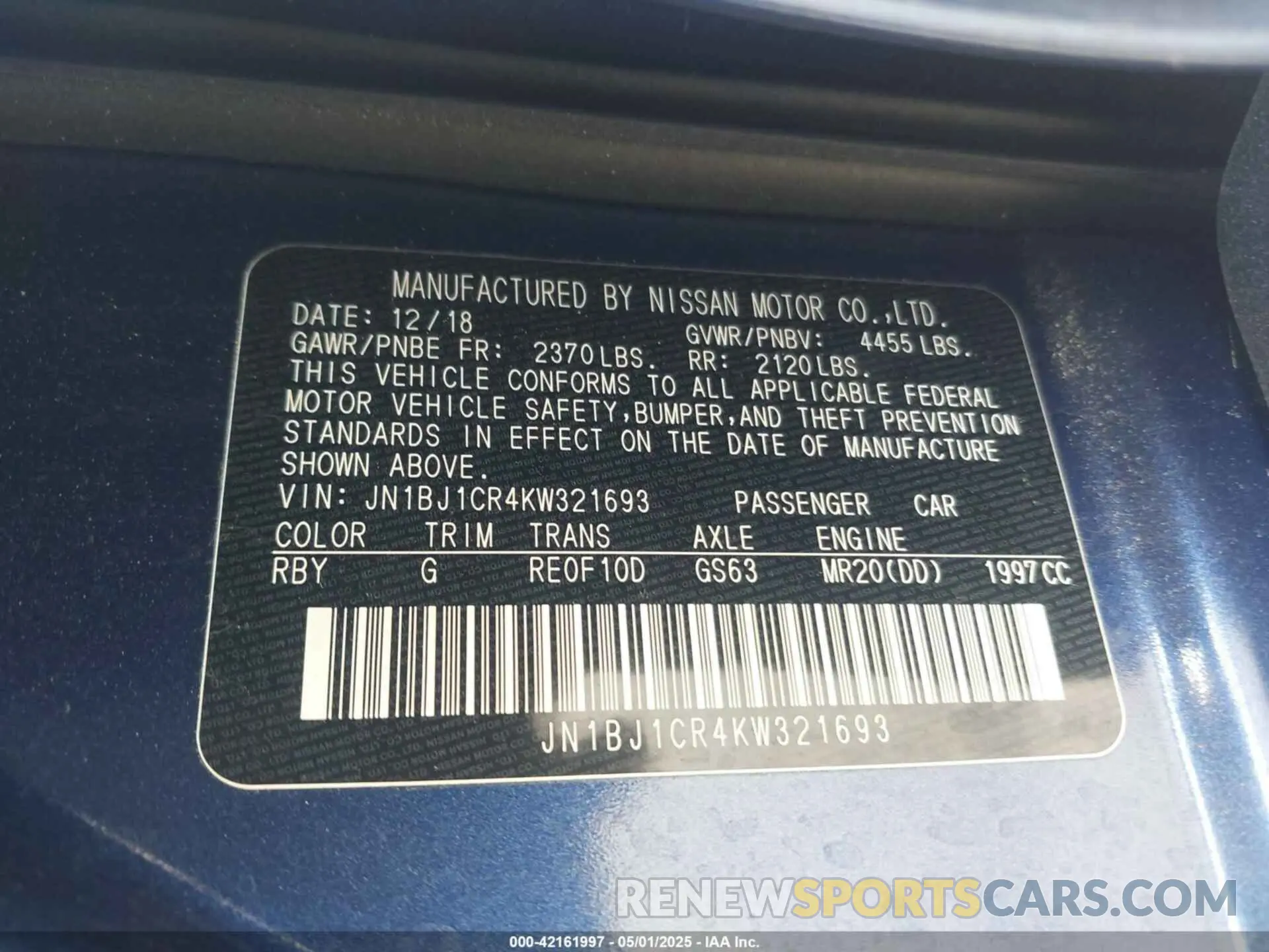 9 Photograph of a damaged car JN1BJ1CR4KW321693 NISSAN ROGUE SPORT 2019