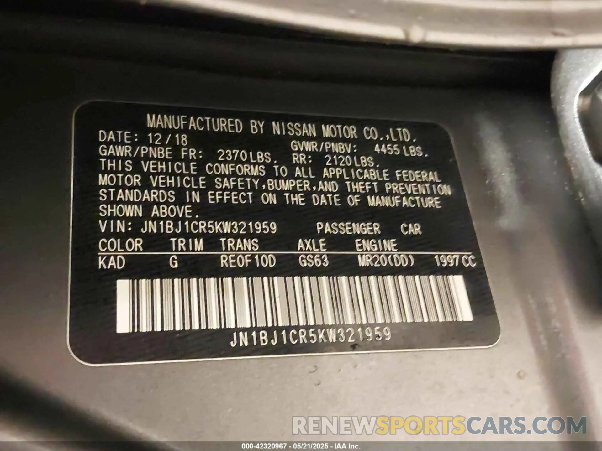 8 Photograph of a damaged car JN1BJ1CR5KW321959 NISSAN ROGUE SPORT 2019