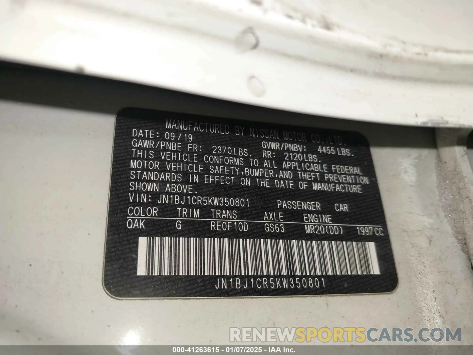 9 Photograph of a damaged car JN1BJ1CR5KW350801 NISSAN ROGUE SPORT 2019