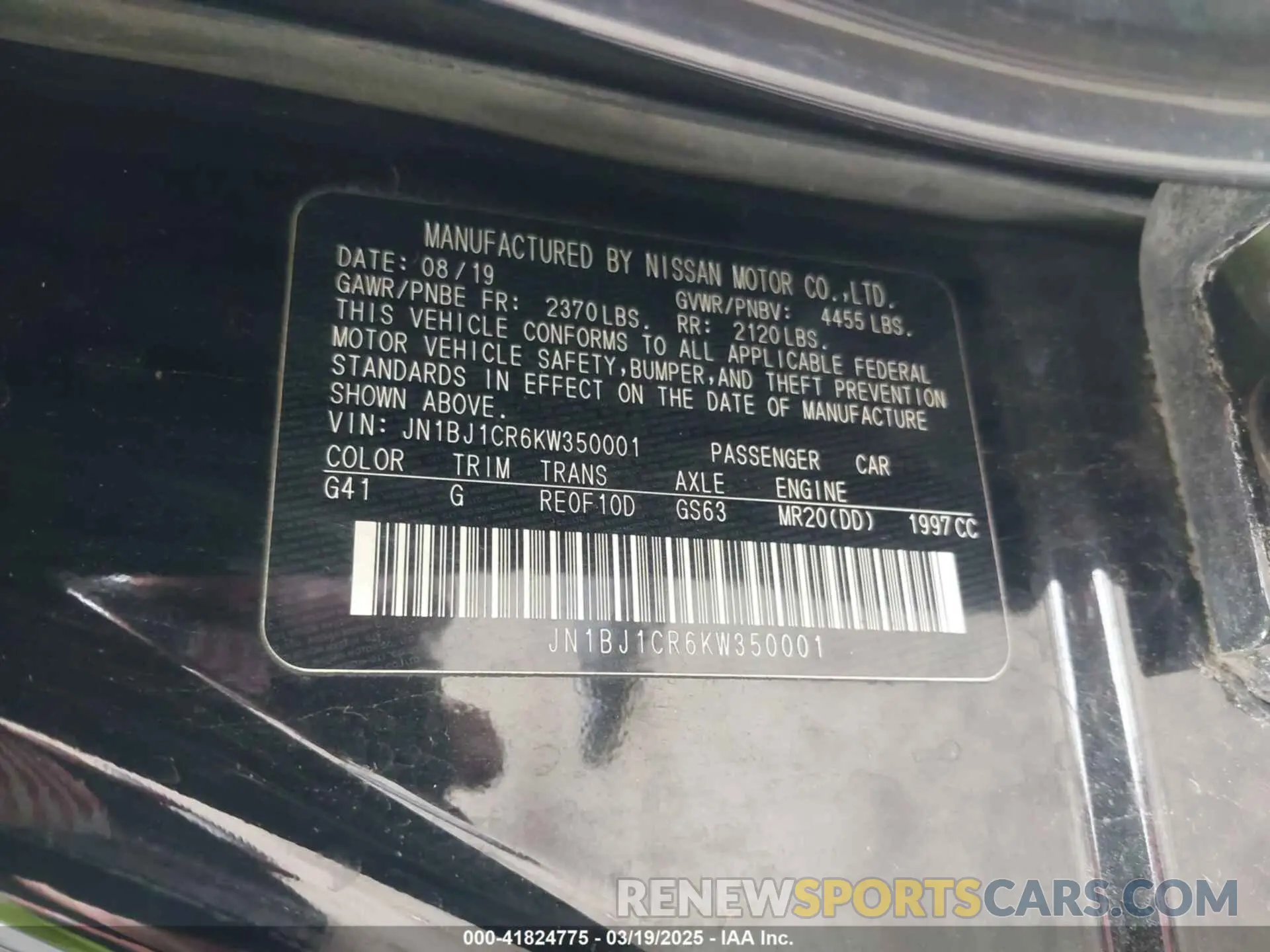 9 Photograph of a damaged car JN1BJ1CR6KW350001 NISSAN ROGUE SPORT 2019