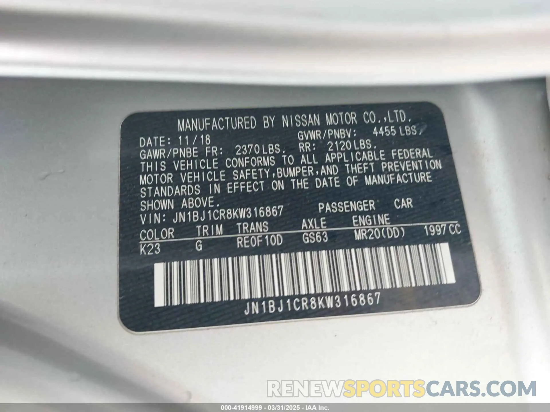 9 Photograph of a damaged car JN1BJ1CR8KW316867 NISSAN ROGUE SPORT 2019
