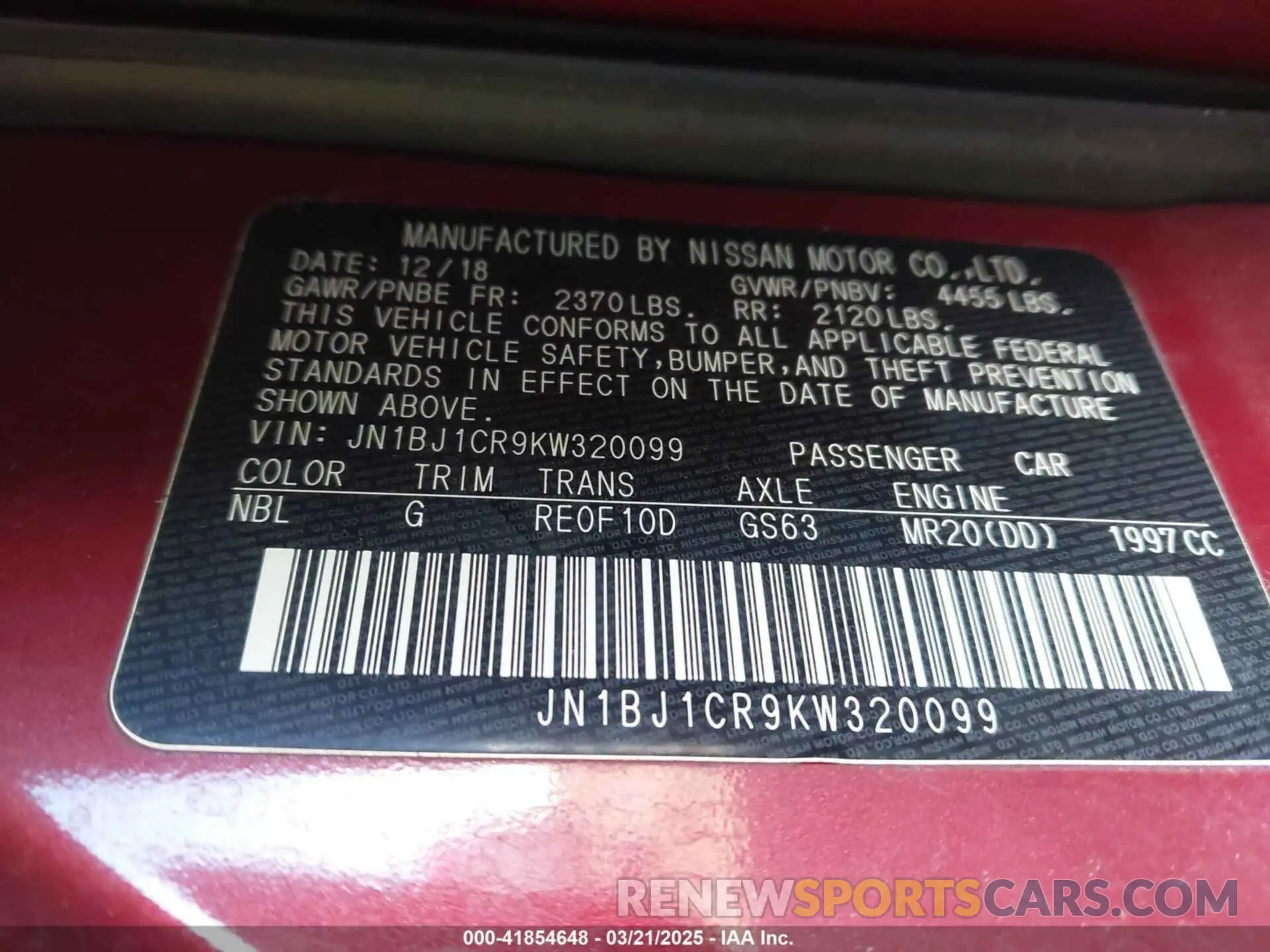 9 Photograph of a damaged car JN1BJ1CR9KW320099 NISSAN ROGUE SPORT 2019