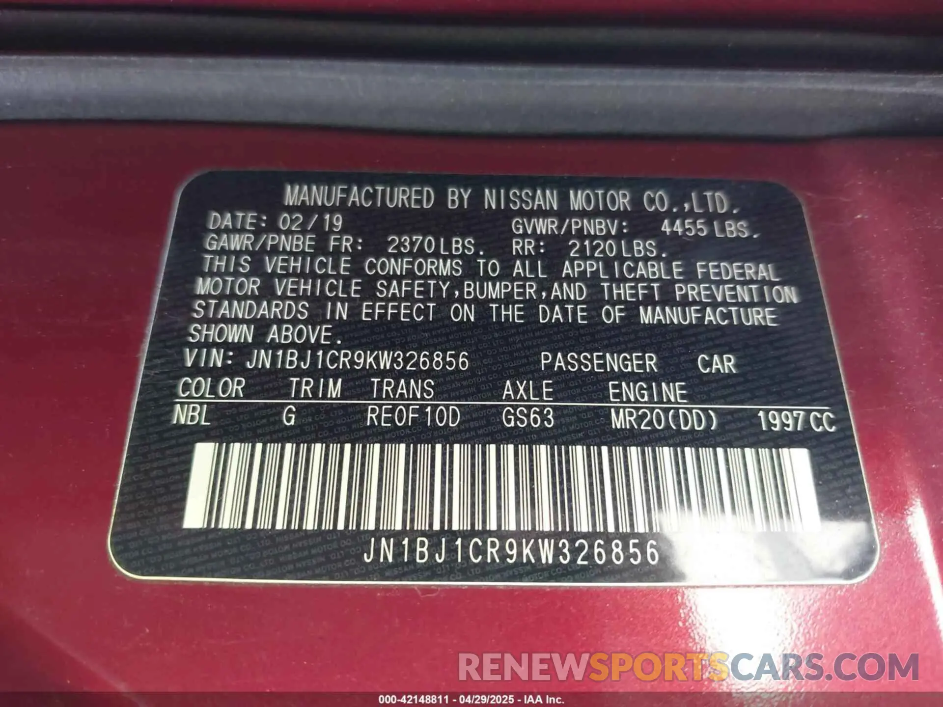 9 Photograph of a damaged car JN1BJ1CR9KW326856 NISSAN ROGUE SPORT 2019