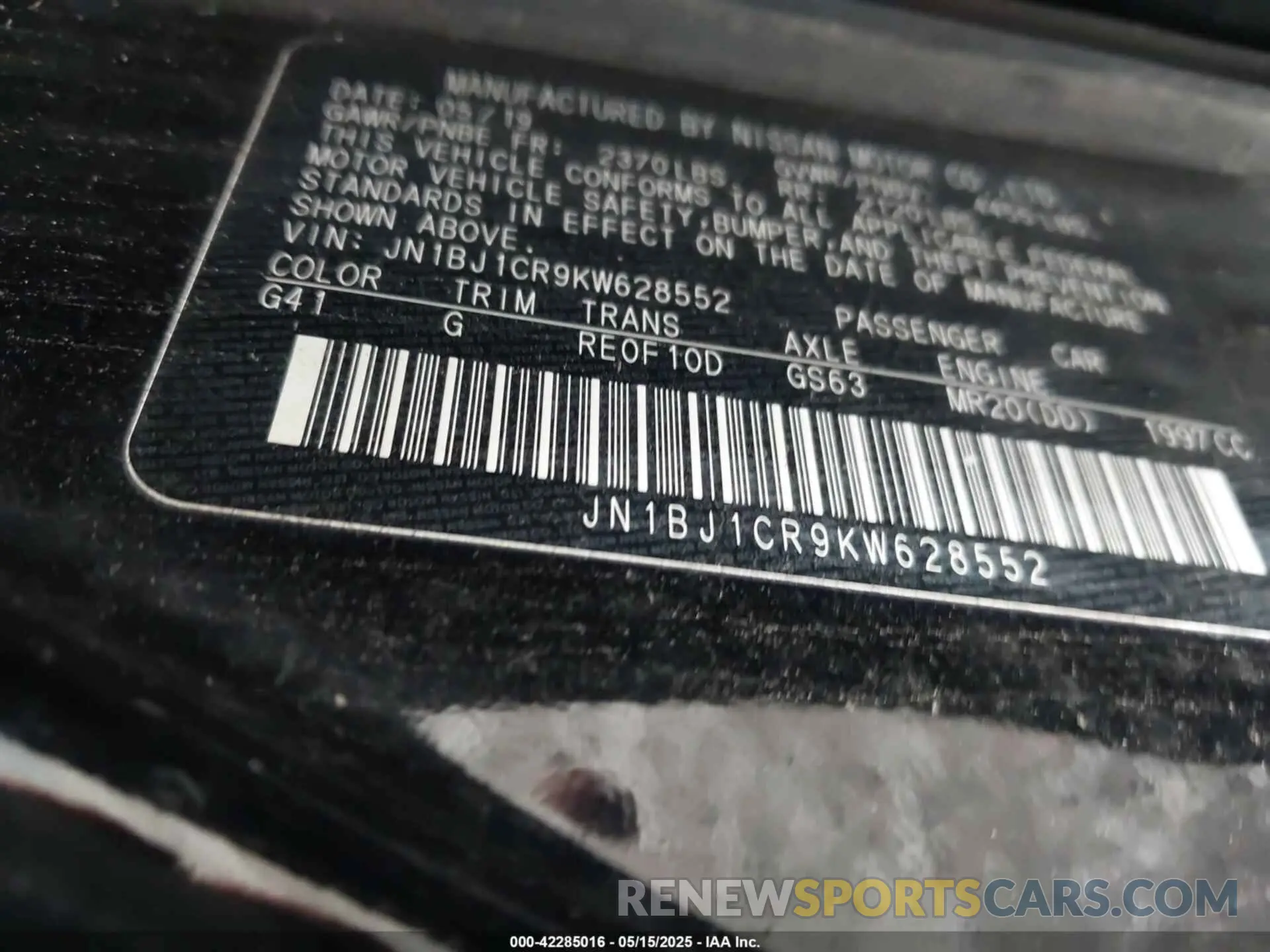 9 Photograph of a damaged car JN1BJ1CR9KW628552 NISSAN ROGUE SPORT 2019