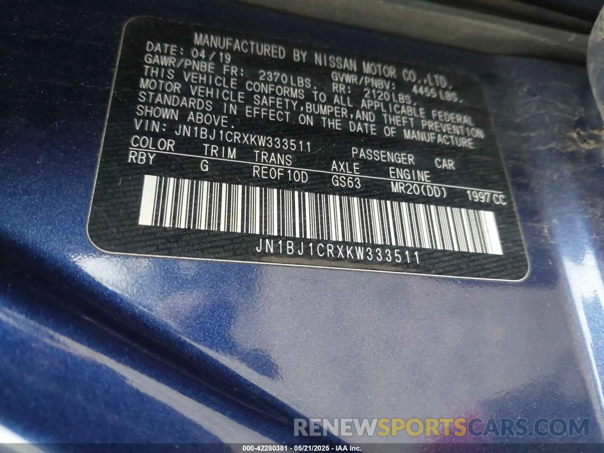 9 Photograph of a damaged car JN1BJ1CRXKW333511 NISSAN ROGUE SPORT 2019