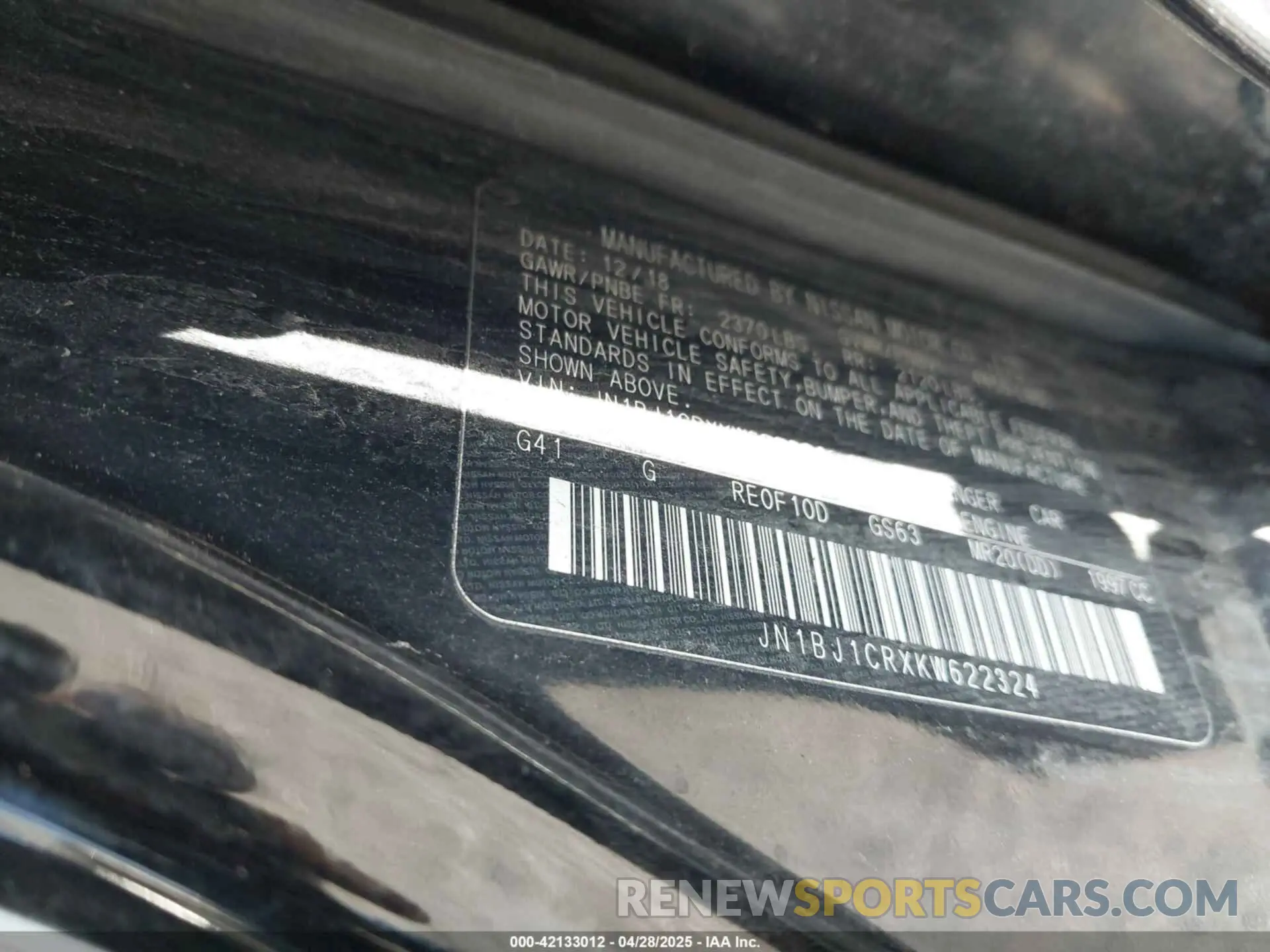 9 Photograph of a damaged car JN1BJ1CRXKW622324 NISSAN ROGUE SPORT 2019