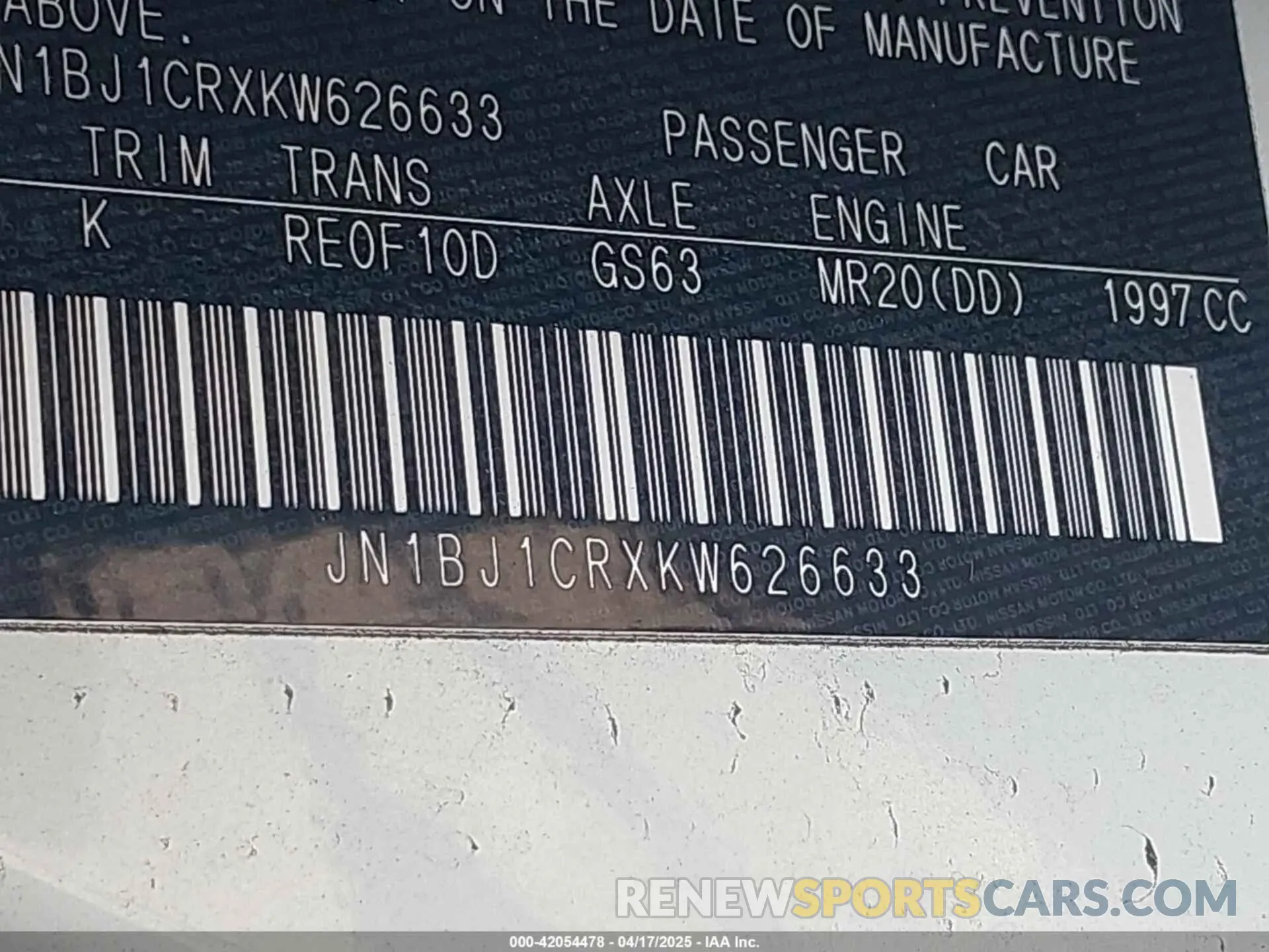 9 Photograph of a damaged car JN1BJ1CRXKW626633 NISSAN ROGUE SPORT 2019