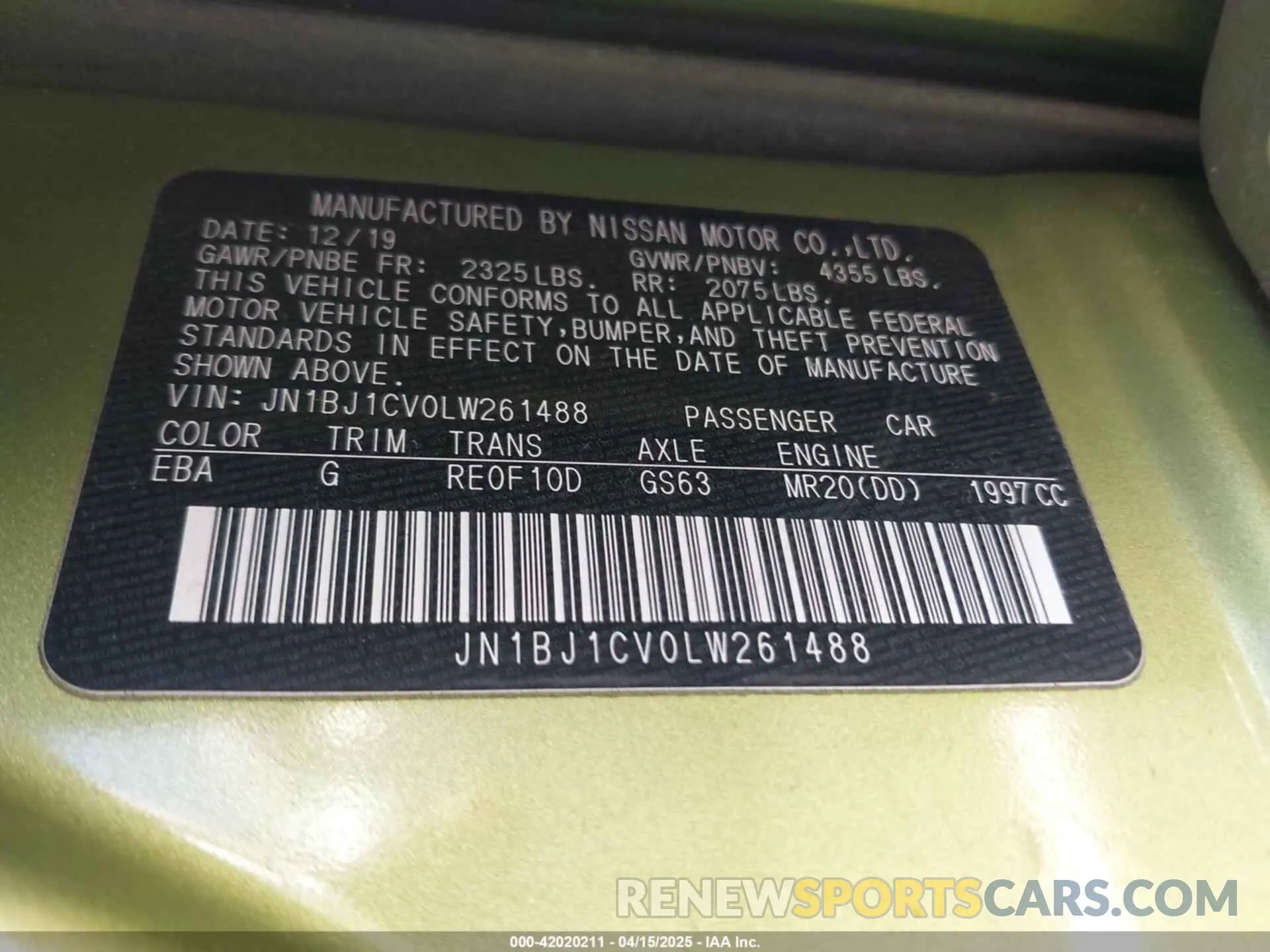 9 Photograph of a damaged car JN1BJ1CV0LW261488 NISSAN ROGUE SPORT 2020