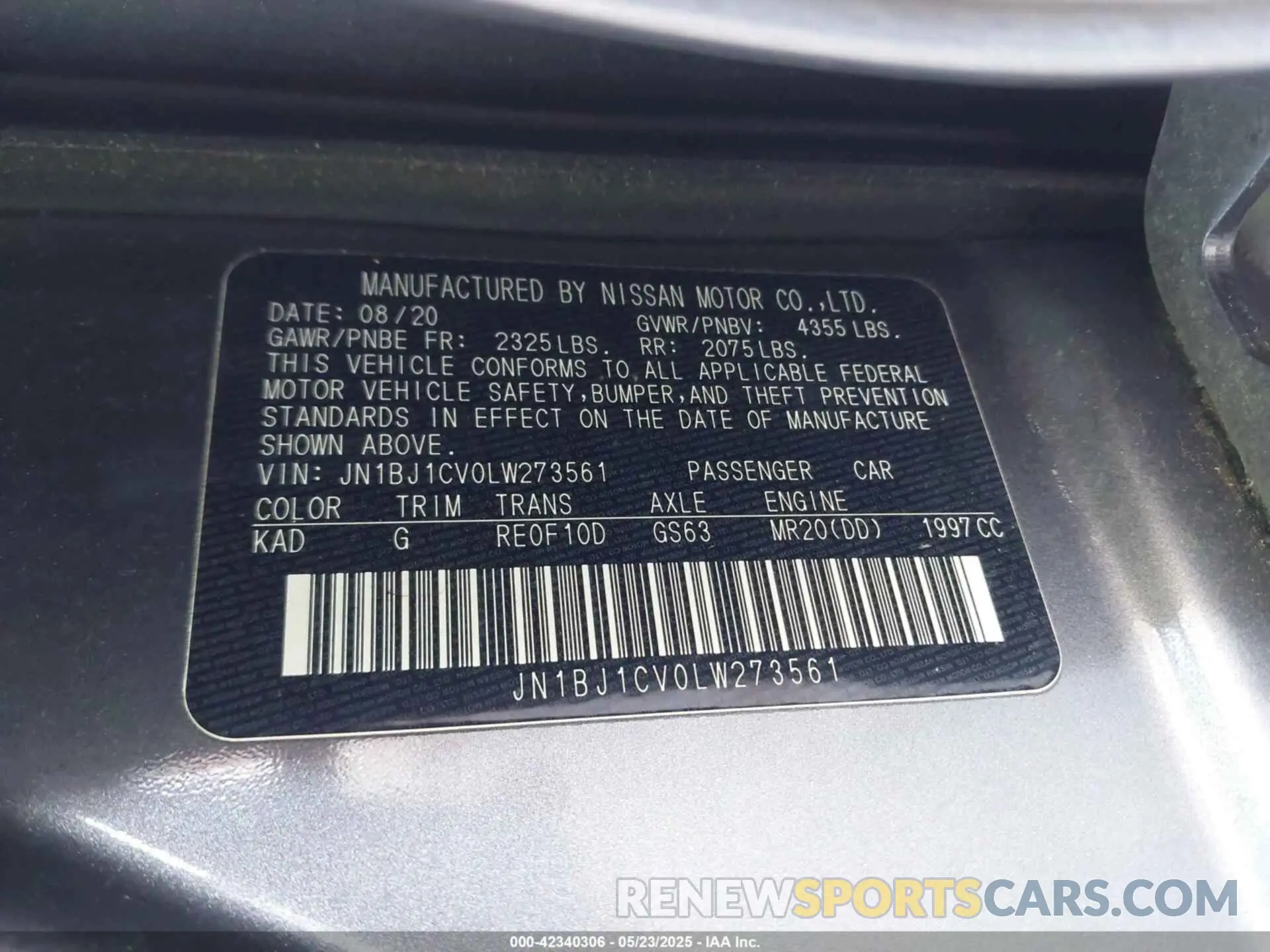 9 Photograph of a damaged car JN1BJ1CV0LW273561 NISSAN ROGUE SPORT 2020