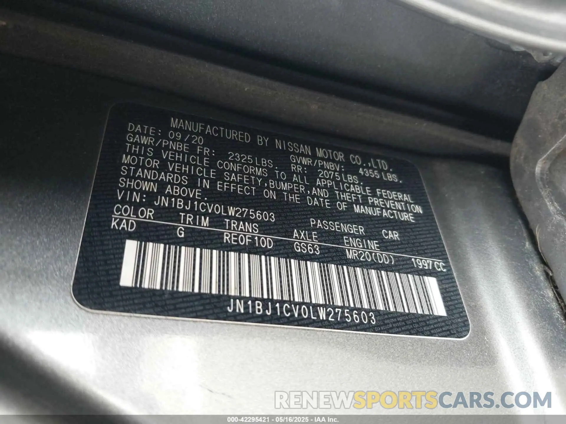 9 Photograph of a damaged car JN1BJ1CV0LW275603 NISSAN ROGUE SPORT 2020
