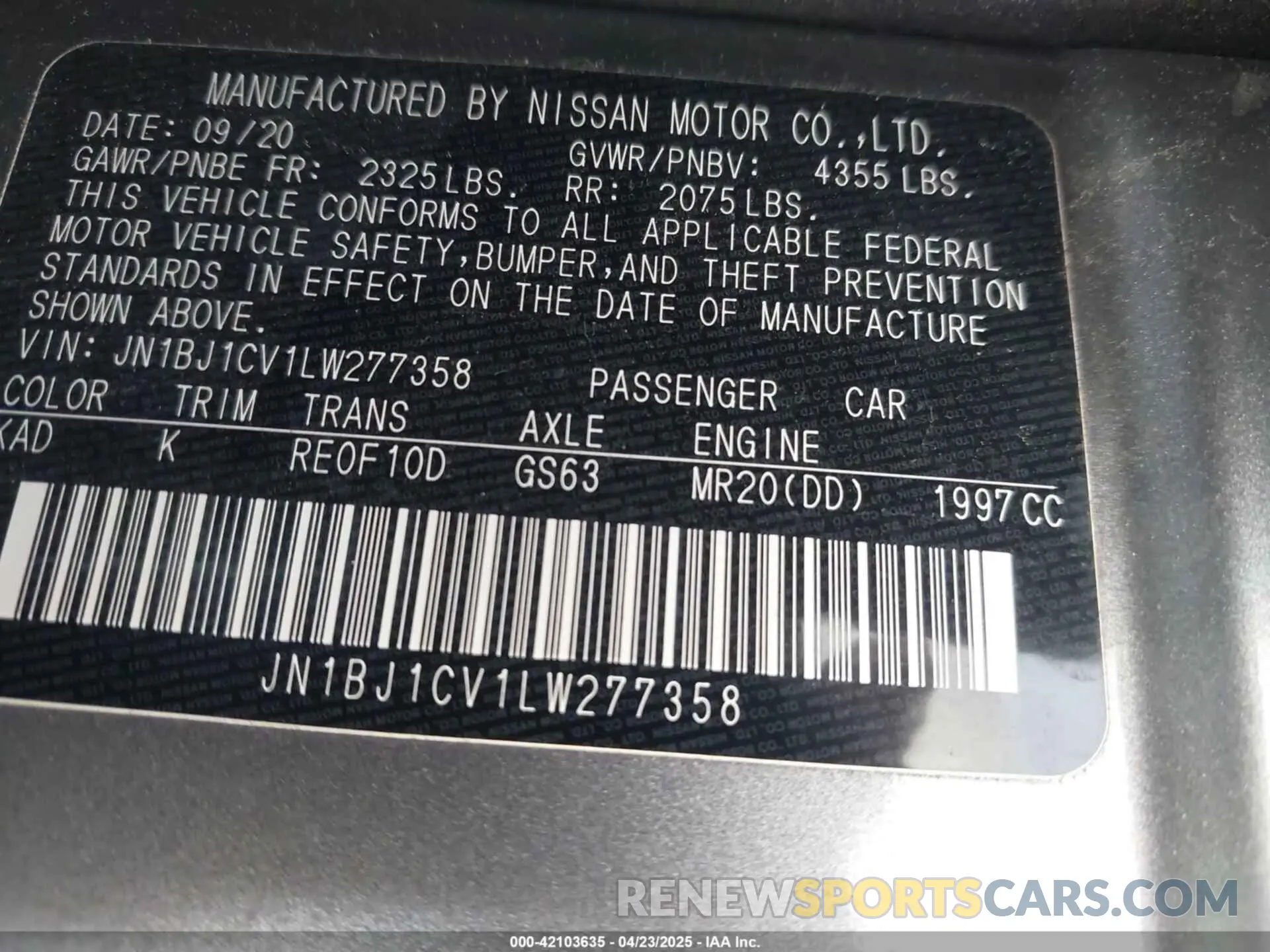 9 Photograph of a damaged car JN1BJ1CV1LW277358 NISSAN ROGUE SPORT 2020