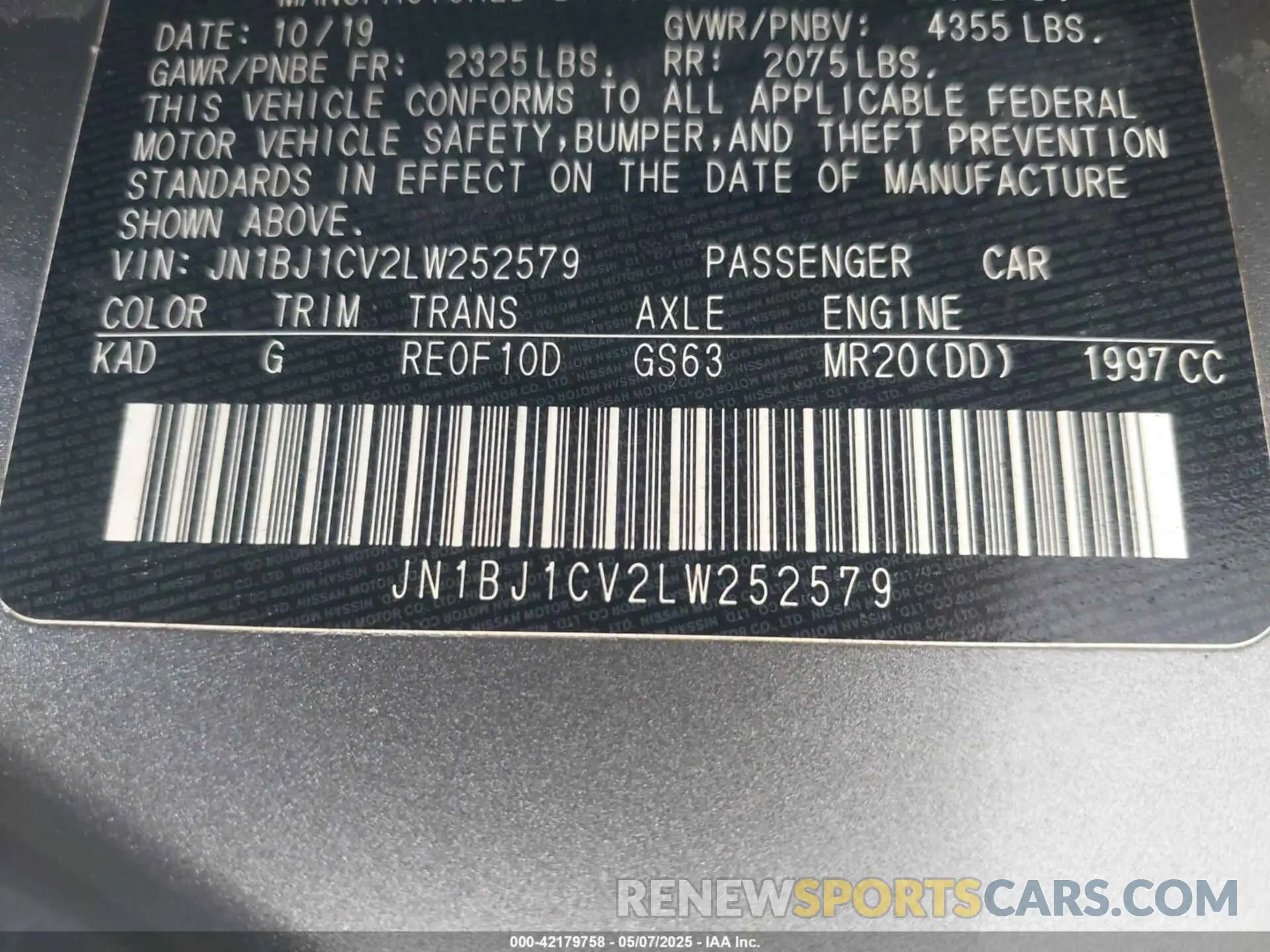 9 Photograph of a damaged car JN1BJ1CV2LW252579 NISSAN ROGUE SPORT 2020