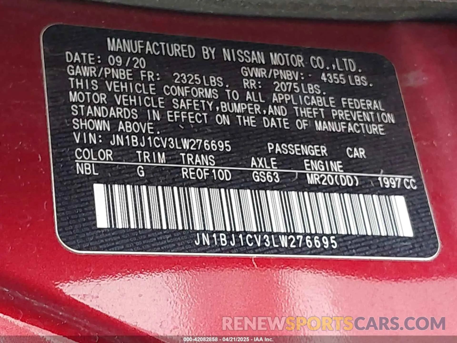 9 Photograph of a damaged car JN1BJ1CV3LW276695 NISSAN ROGUE SPORT 2020