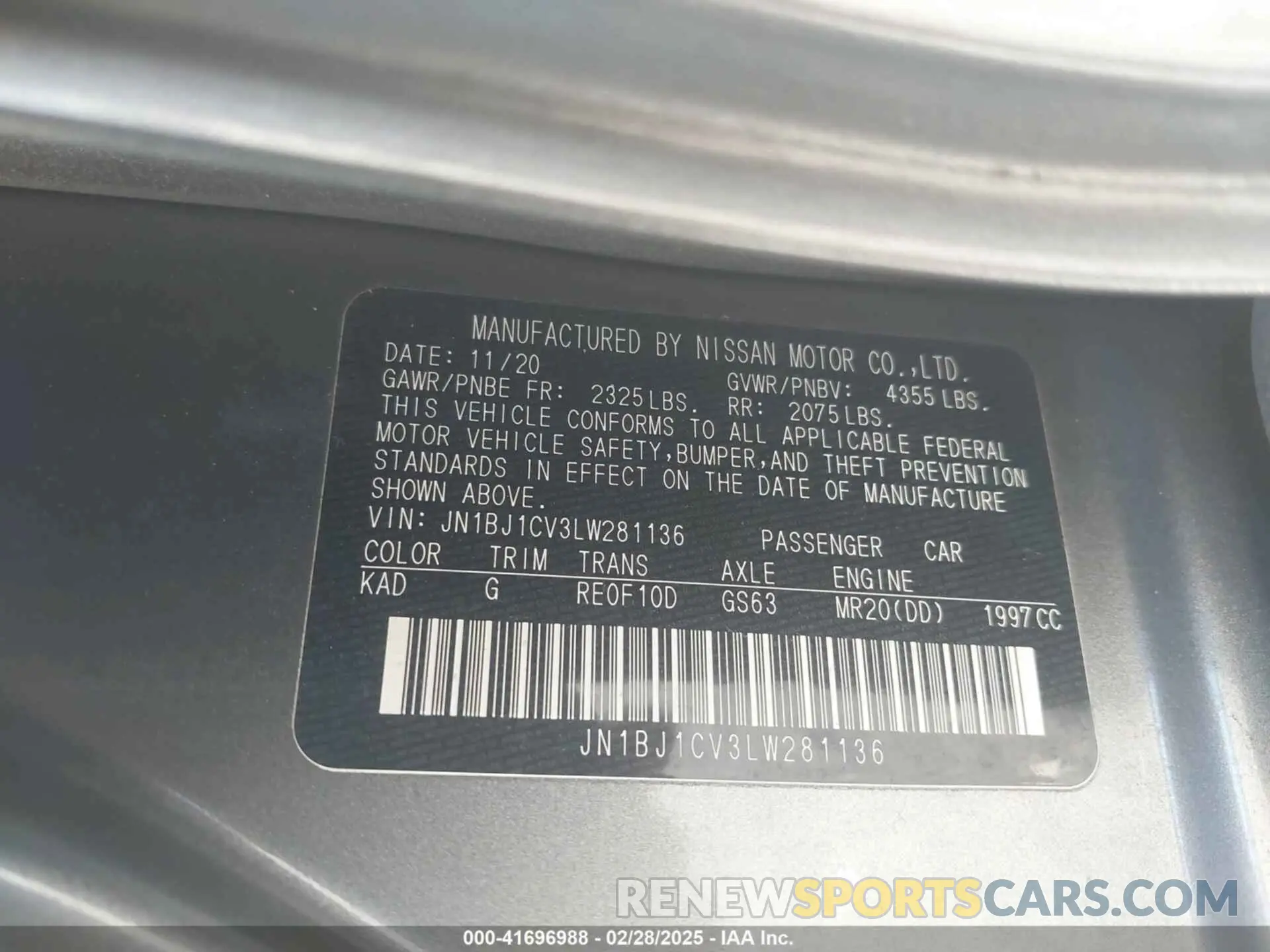 9 Photograph of a damaged car JN1BJ1CV3LW281136 NISSAN ROGUE SPORT 2020