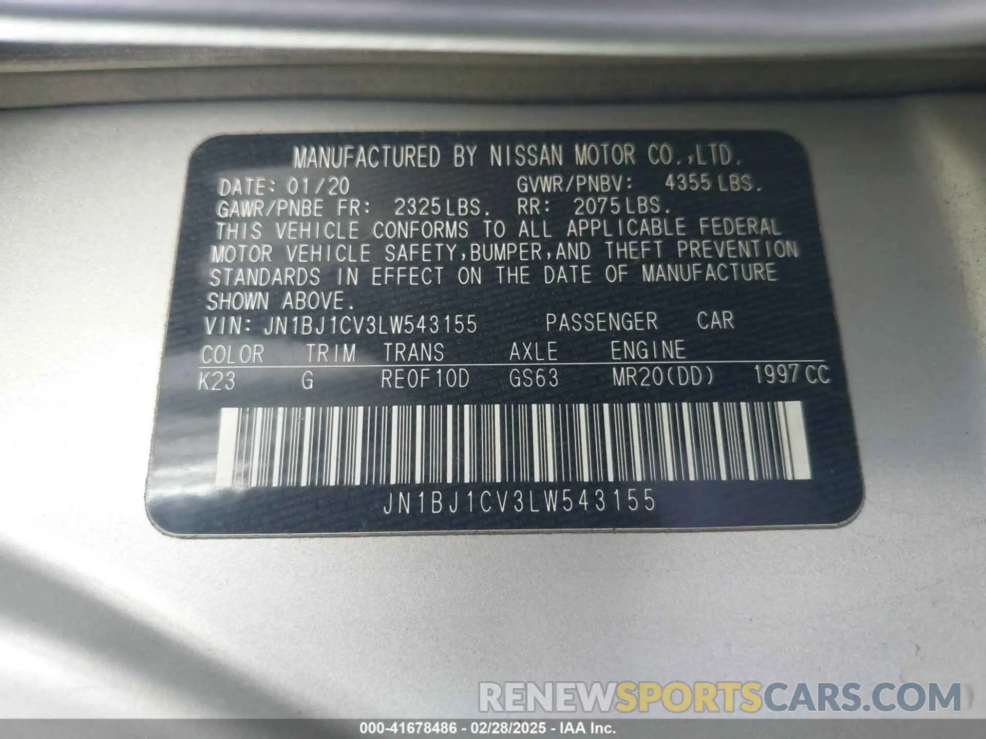 9 Photograph of a damaged car JN1BJ1CV3LW543155 NISSAN ROGUE SPORT 2020
